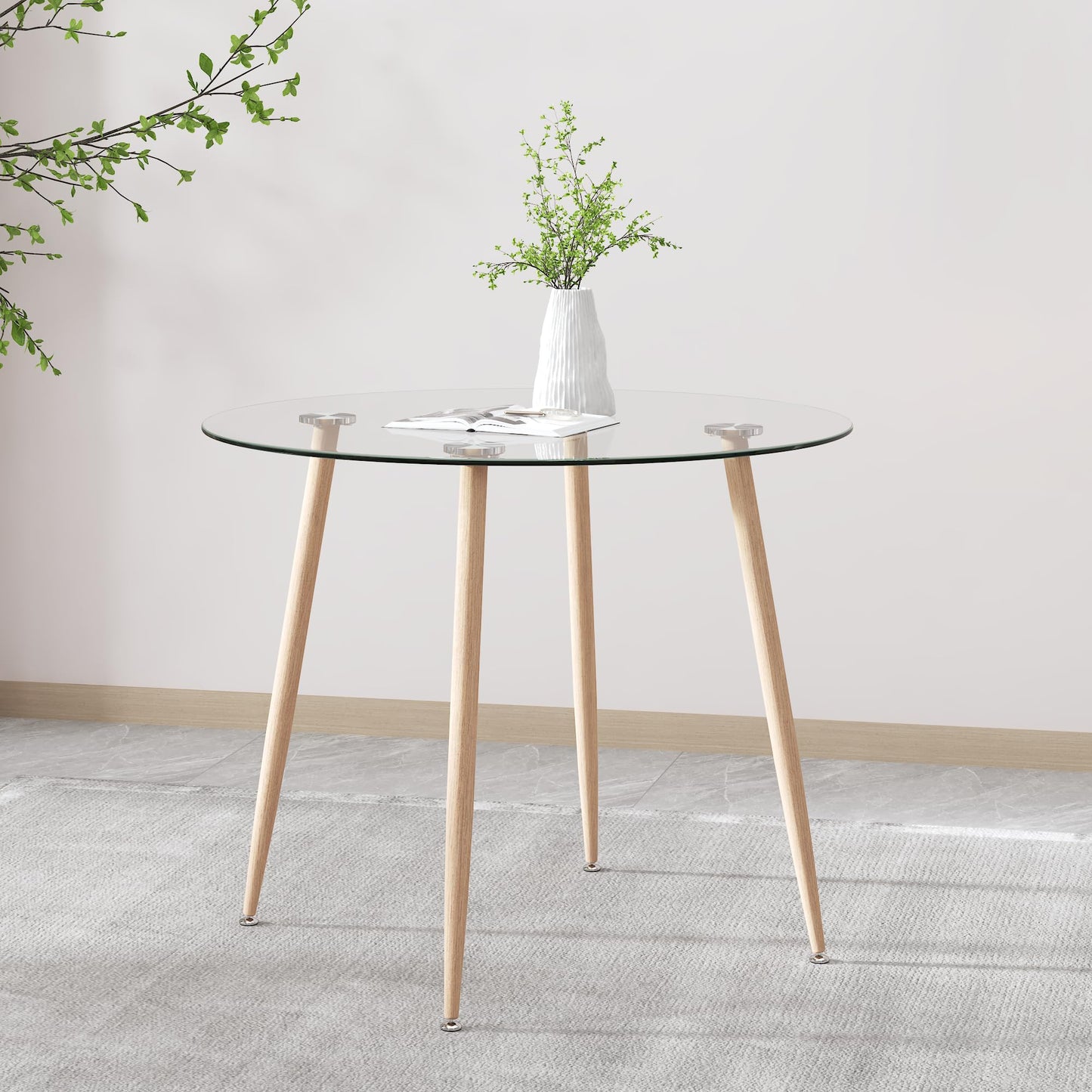 GOLDFAN Glas Esstisch Esszimmertisch Küchentisch Glas Moderner Stil Runder Tisch für Wohnzimmer Büro Küche Silber