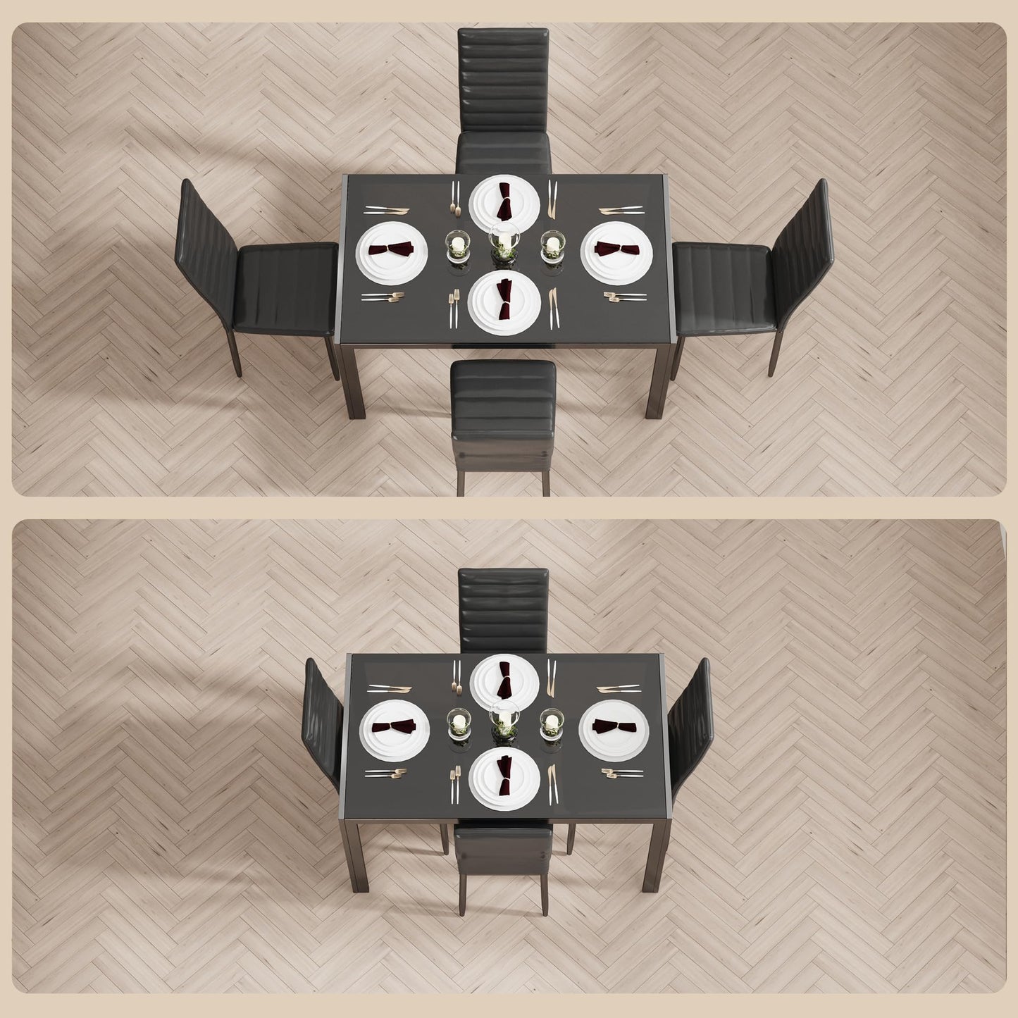 Bealife Dining Table with 4 Chairs Set, Dining Table and Chairs for 4 People, Dining Room 6 Chairs and Table, Set with Dining Table and Chairs for Kitchen, Dining Room and Living Room (Black, 4