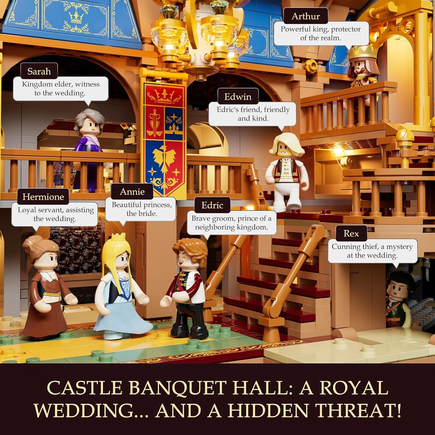 Lumibricks Mittelalter Castle Banquet Hall Bauset mit LED-Beleuchtung – 3232 Teile Große Burg mit Hochzeitsfest, 7 Minifiguren, Voll Bedruckte Steine – Sammlermodell für Erwachsene & Mittelalterfans
