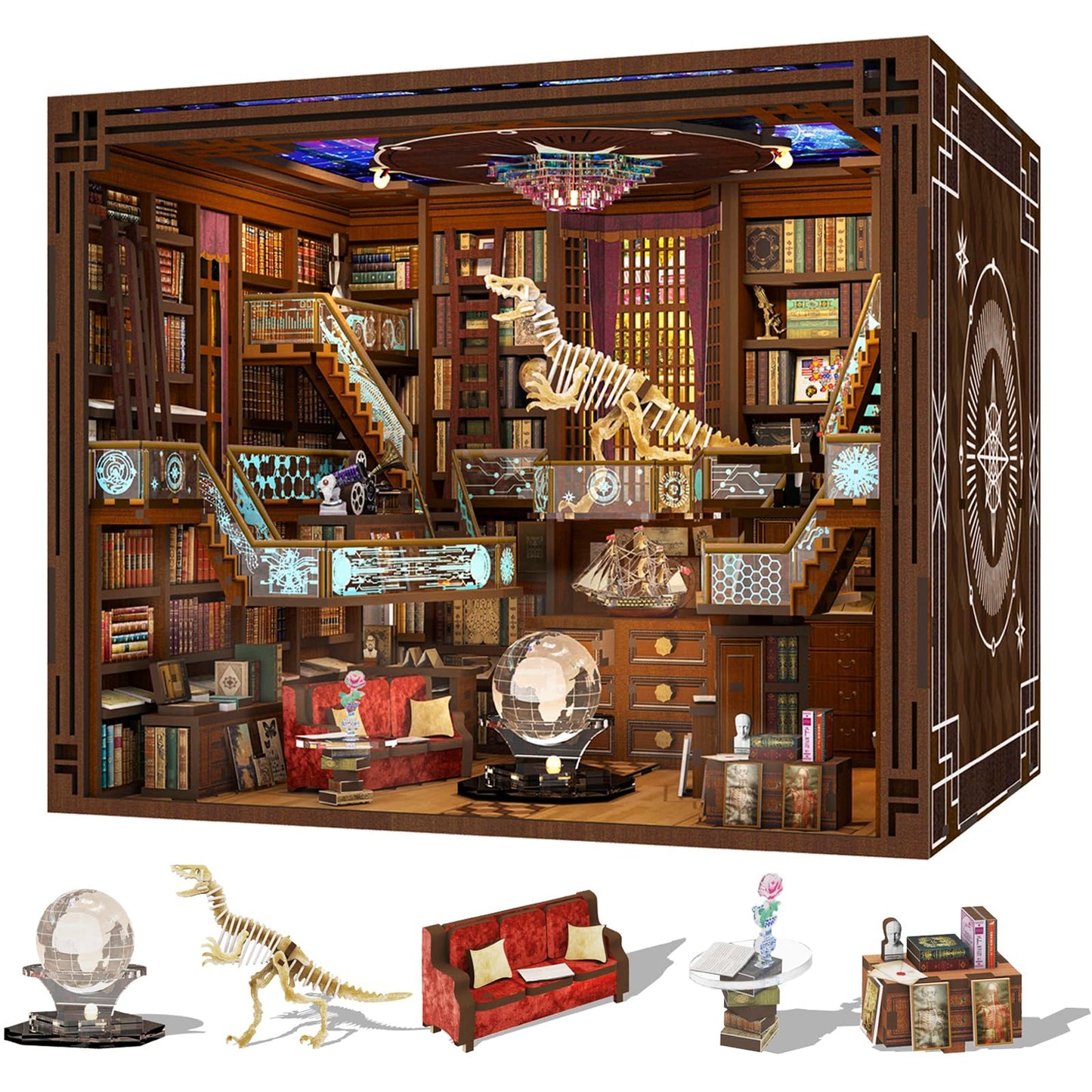 MiniCity Book Nook Kit, DIY Miniature Dollhouse Booknook Kit, 3D Wooden Puzzle Bookend Bookshelf Insert Decor for Teenagers and Adults (Library of Gods Max)