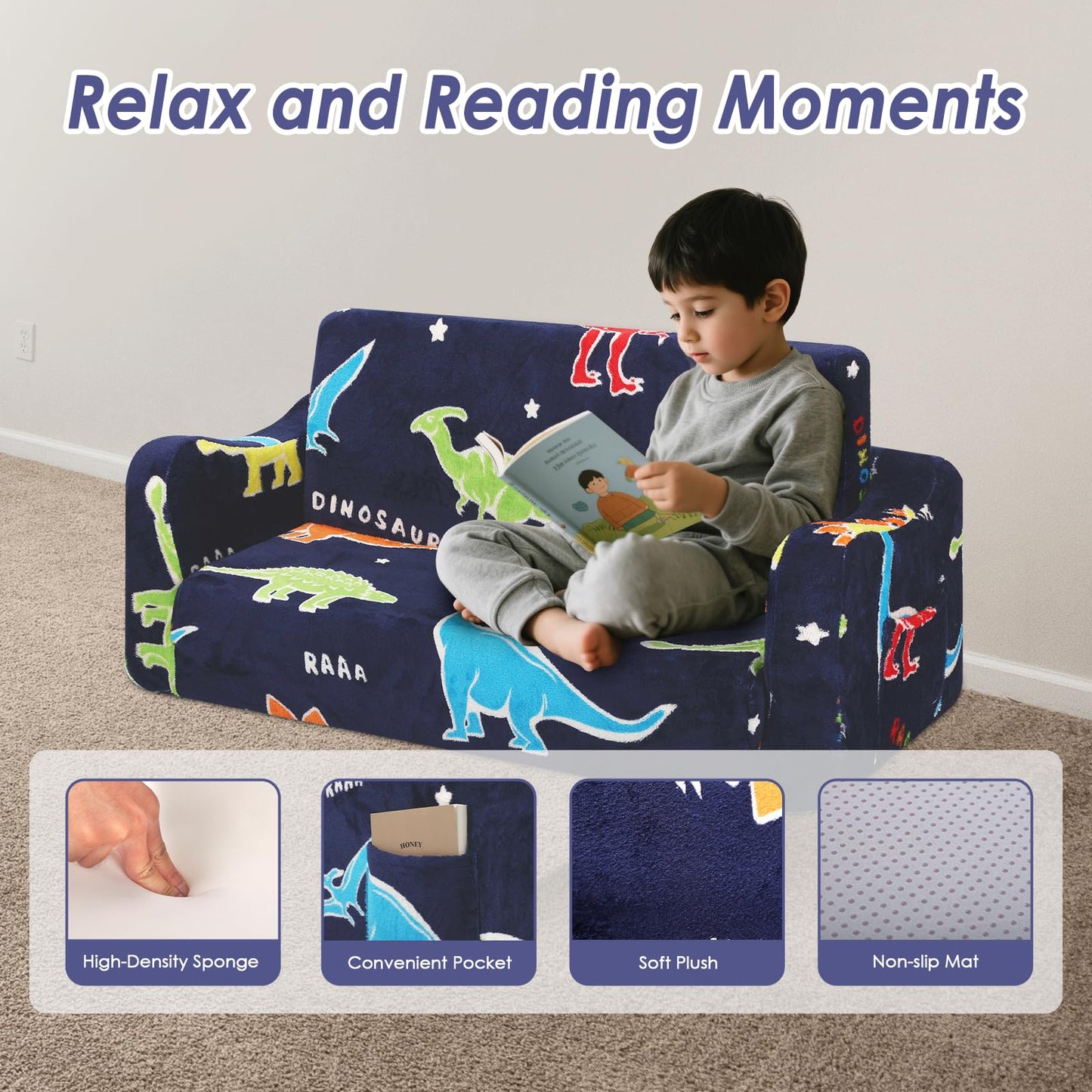 Children's Sofa Fold-Out 2-in-1, Extra Large Children's Sofa Glows in the Dark with Sleep Function, Children's Chair for Children's Room, Playroom, Astronauts