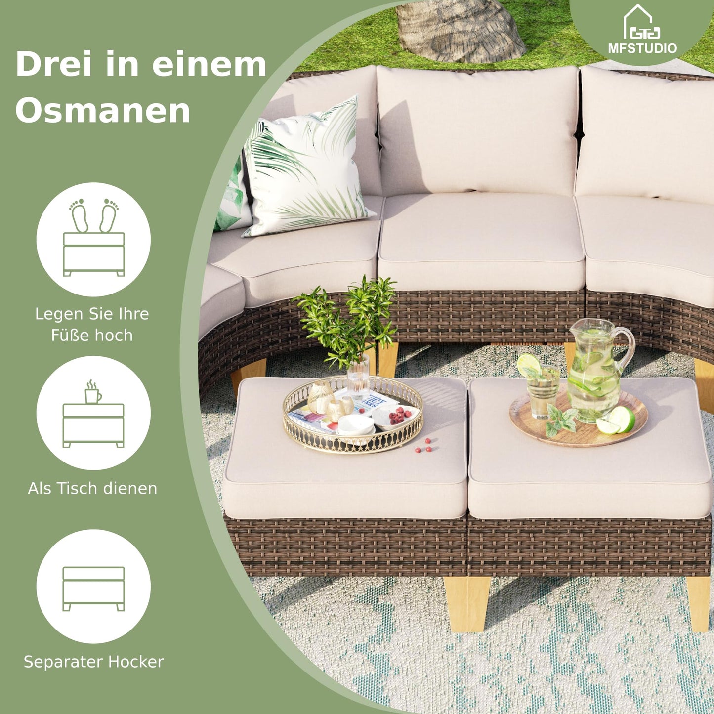 MFSTUDIO Polyrattan Lounge Set, Aktualisierte Rippen, 20% Dicker als Andere, Cushion PRO Fabric Wasserdicht, Leicht zu Reinigen. Gartenmöbel Wetterfest, Sitzgruppe für Garten.