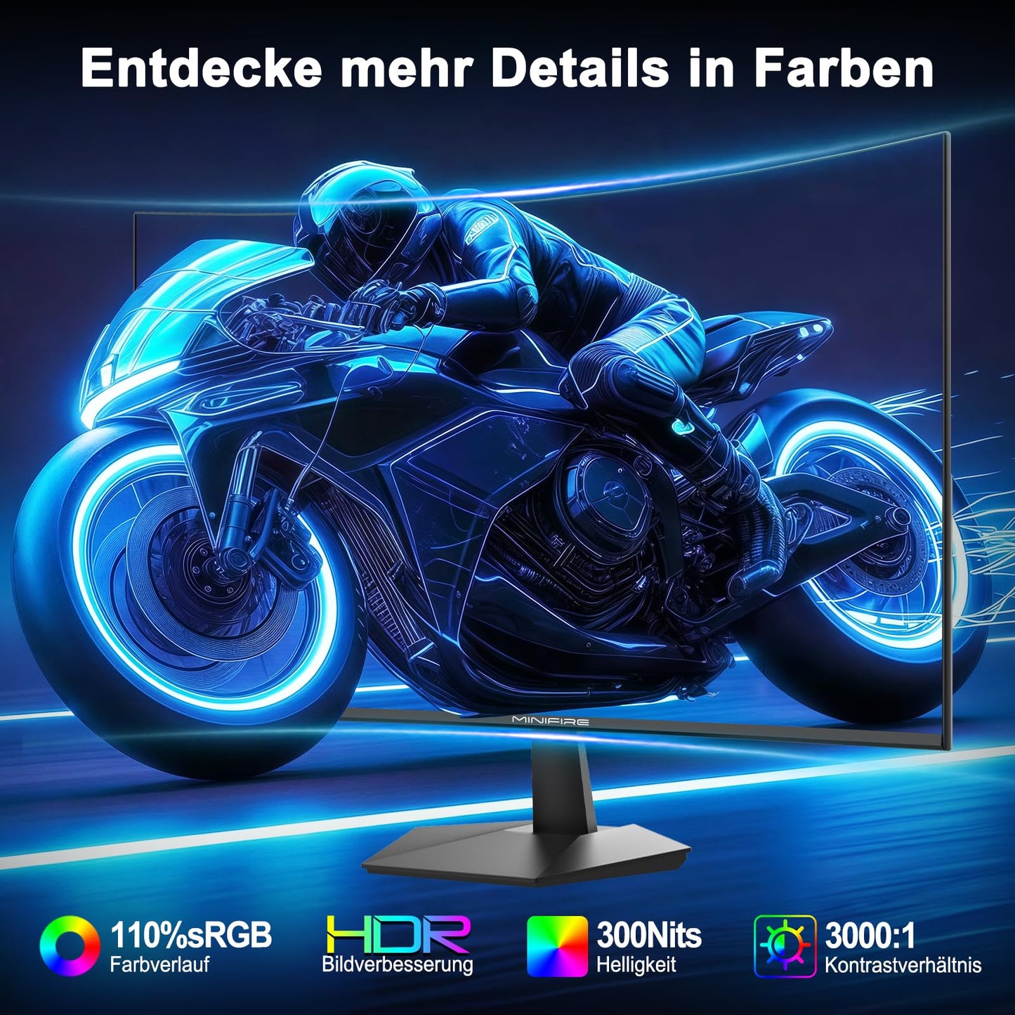 Minifire MFG32C3Q Gaming Curved Monitor 32 Inch 180Hz, 2K WQHD (2560 x 1440), 1500R, 1ms (MPRT), AMD FreeSync, sRGB 125%, VESA, 2xHDMI 2.0 / 2xDP (180Hz), Eye Care