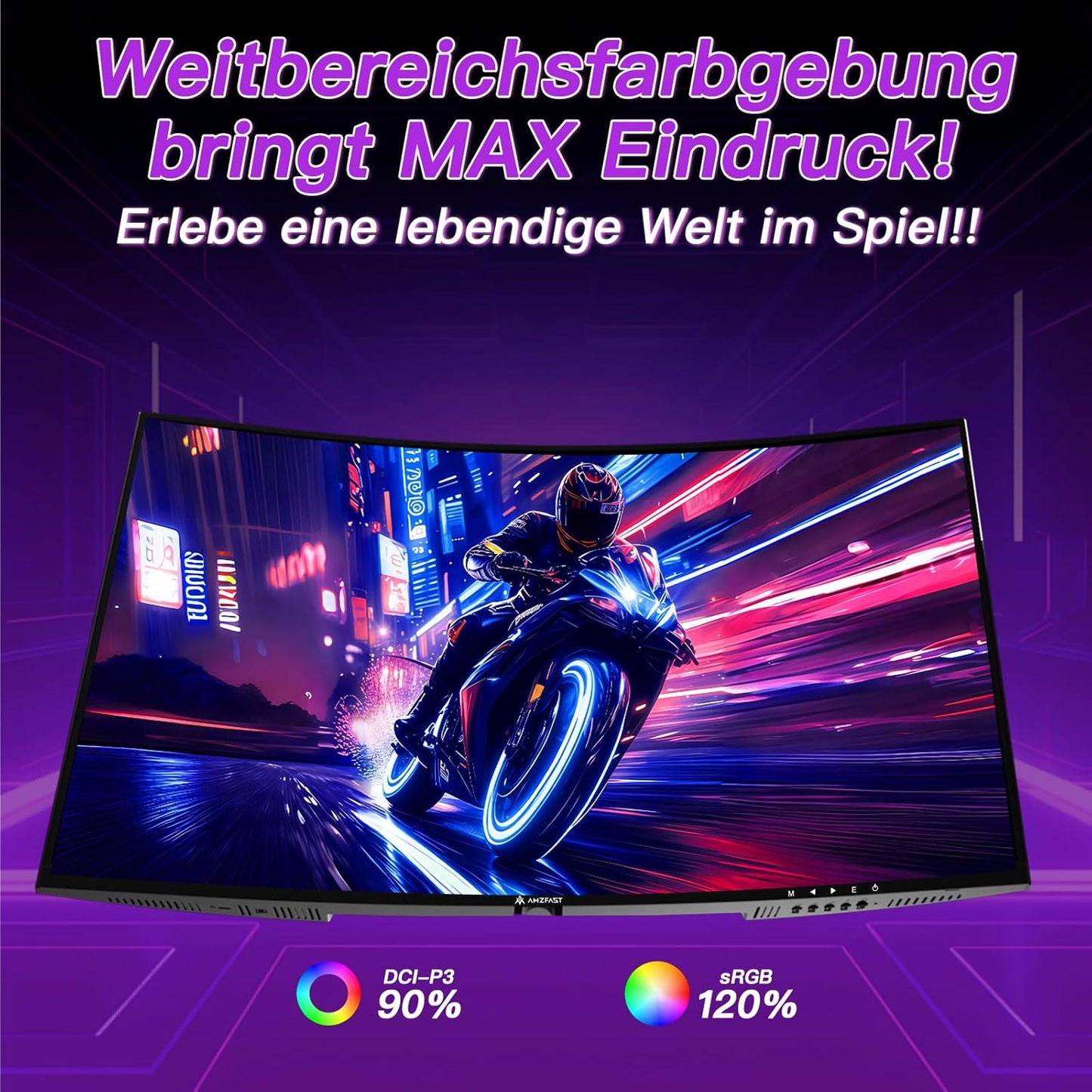 Amzfast 32 Zoll Curved Gaming Monitor (240Hz, 1920x1080, 1ms MPRT, 1500R), Adaptive-Sync, 90% DCI-P3, 120% sRGB, 300cd/m², HDMI 2.0 & DisplayPort 1.4 (AMZG32C3F)