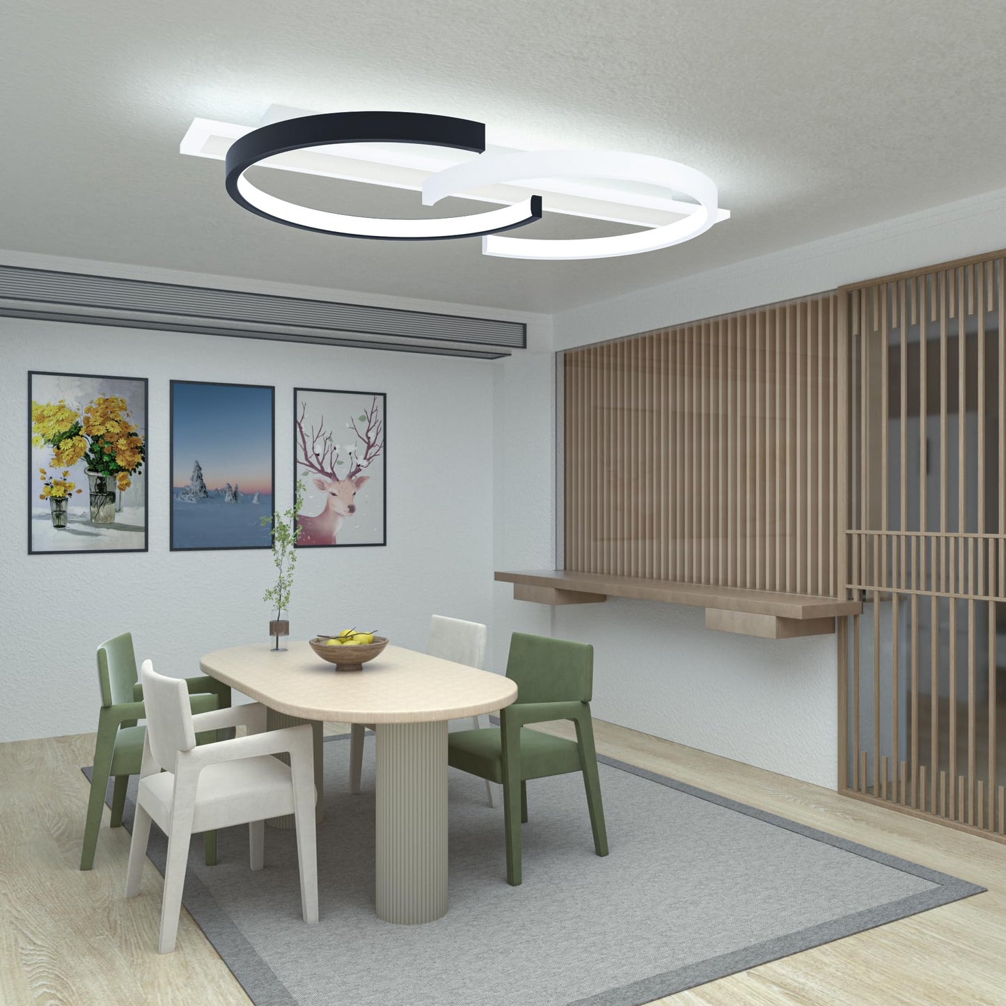 LUOLONG LED Deckenleuchte Dimmbar Deckenlampe Schwarz Wohnzimmerlampe 35W mit Fernbedienung 2-Ringen kreis Deckenleuchte Schlafzimmerlampe Arbeitzimmer Büro Modern Led deckenbeleuchtung-40cm Schwarz