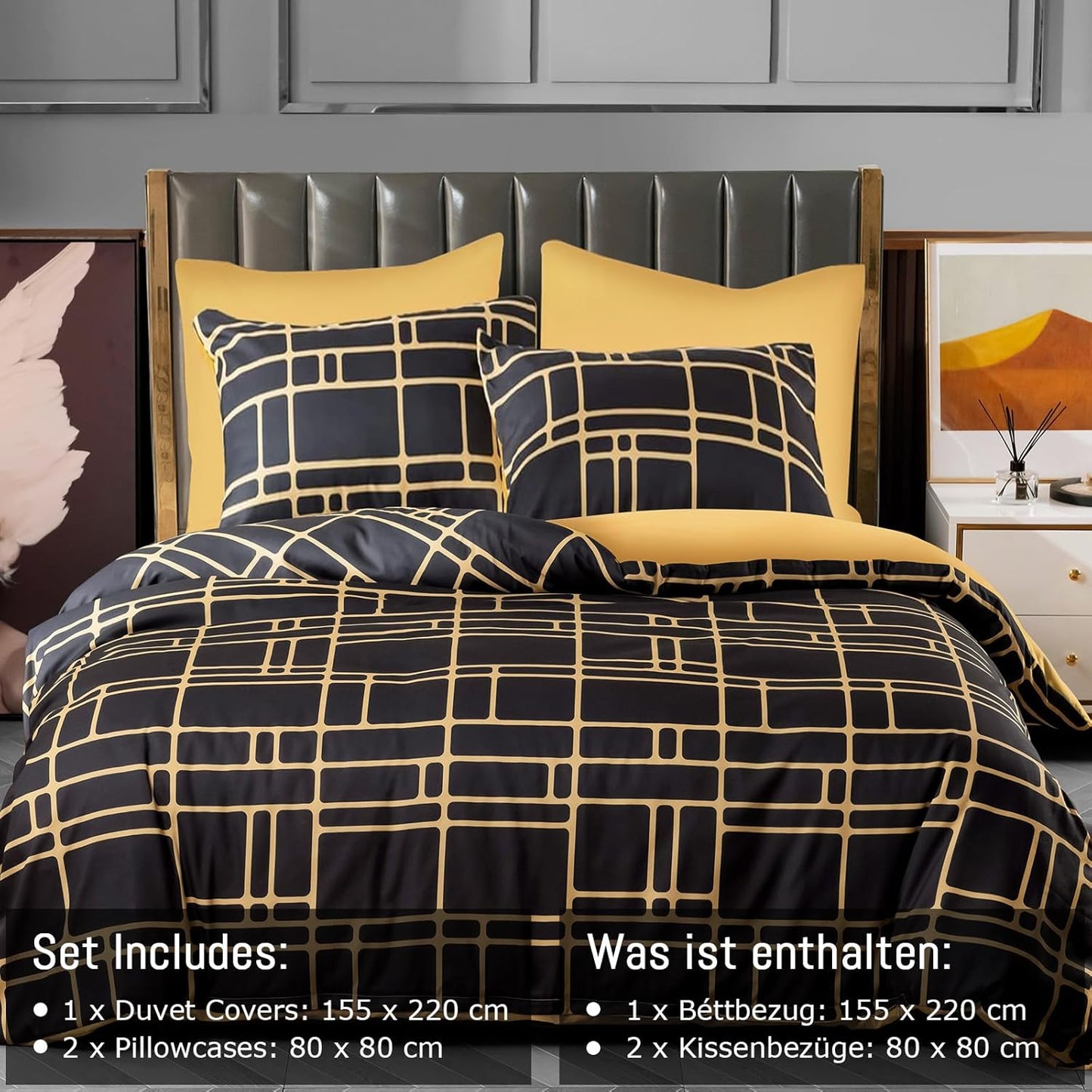 Pamposh Bed Linen 135 x 200 cm 4-Piece Bed Linen Grey 2 Duvet Covers 135 x 200 cm + 2 Pillowcases 80 x 80 cm, Oeko-Tex Bedding Sets Ultra Soft Microfibre with Zip