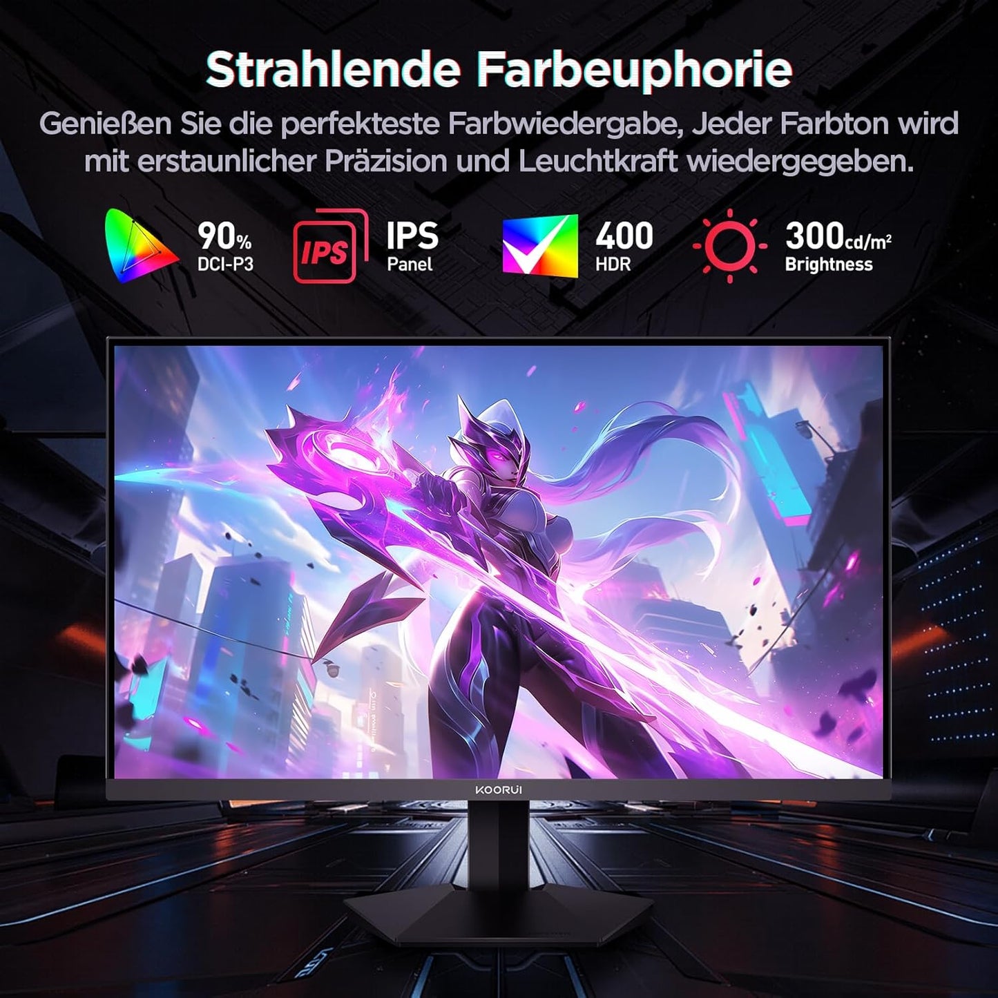 KOORUI Gaming Monitor 24 Inches, 200Hz PC Screen FHD 1920 x 1080 Fast IPS HDR400, Adaptive Sync 1ms, HDMI 2.0 & DP 1.4, VESA 75 x 75 mm-G2411P