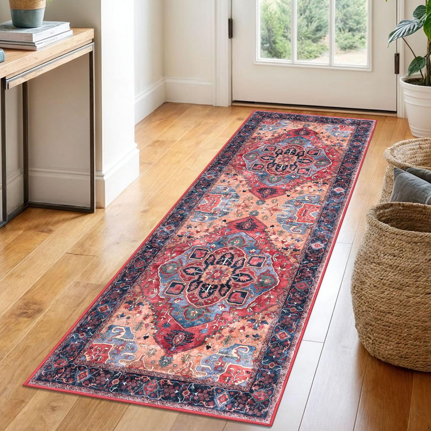 2x3 Blue Washable Rug for Entrance, Soft Traditional Area Rug, Non-Slip Printed Kitchen Rugs, Low-Pile Medallion Indoor Door Mat, Small Farmhouse Carpet for Entryway Kitchen Foyer Bedside