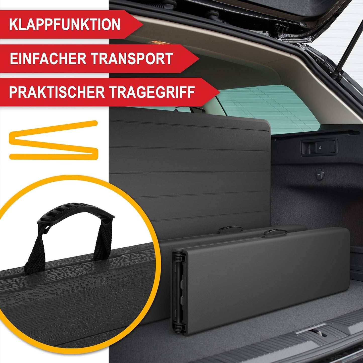 Onbest Bierzeltgarnitur in Holzoptik für 8 Personen – 3 teilig – Tisch mit 2 Bänken im Set – Biertischgarnitur aus robustem Kunststoff – klappbar – Tragegriff – 180 x 74 x 74 cm