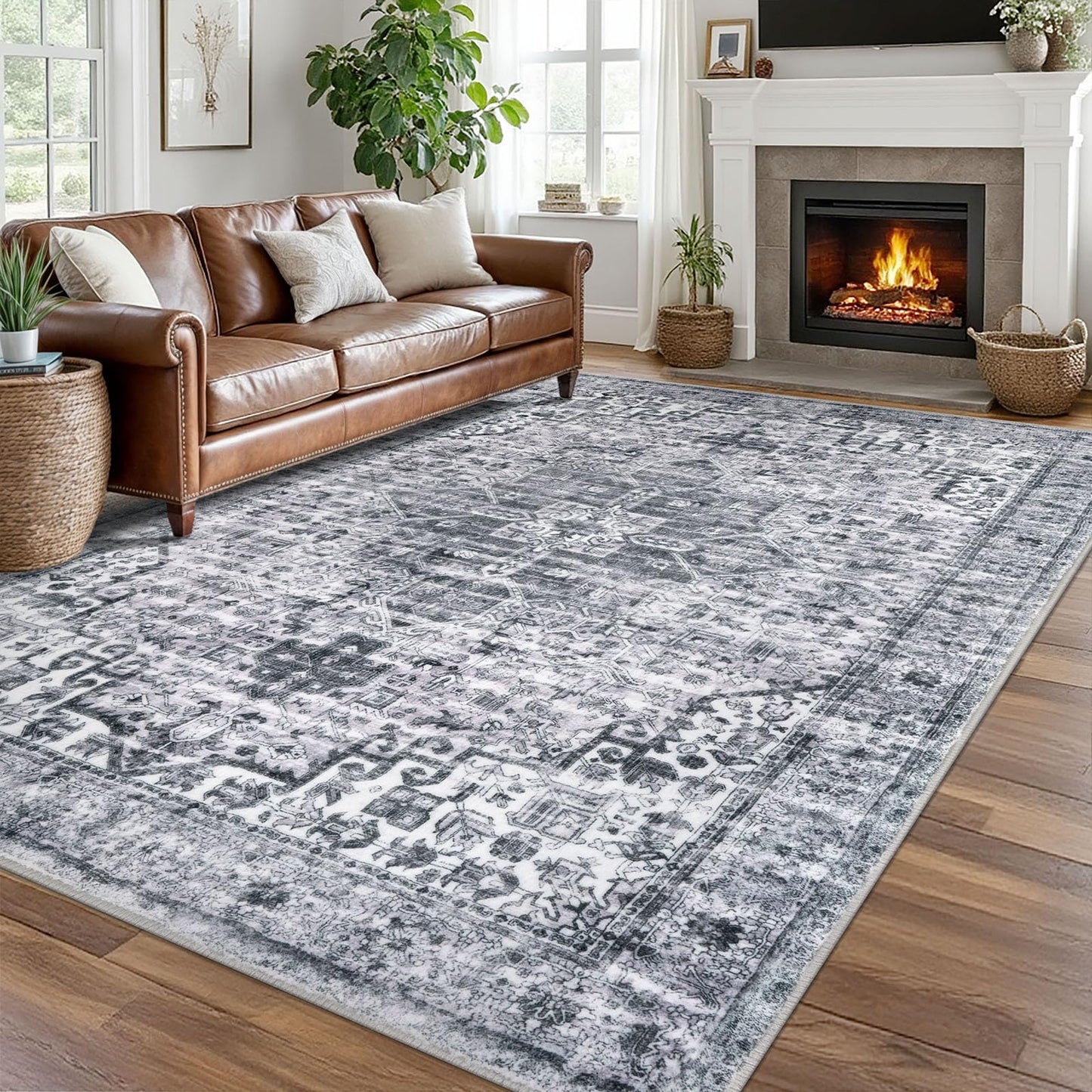 2x3 Blue Washable Rug for Entrance, Soft Traditional Area Rug, Non-Slip Printed Kitchen Rugs, Low-Pile Medallion Indoor Door Mat, Small Farmhouse Carpet for Entryway Kitchen Foyer Bedside