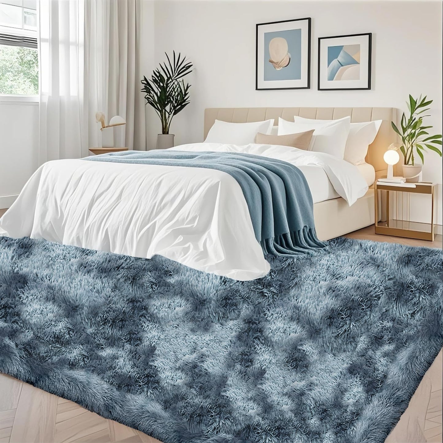 High Pile Living Room Rug, 140 x 200 cm, Cream Fuzzy Shaggy Fluffy Rug for Bedroom Rugs, Modern Plush Living Room Rug, Bed Rug, High-Pile Carpet, Non-Slip for Children's Room