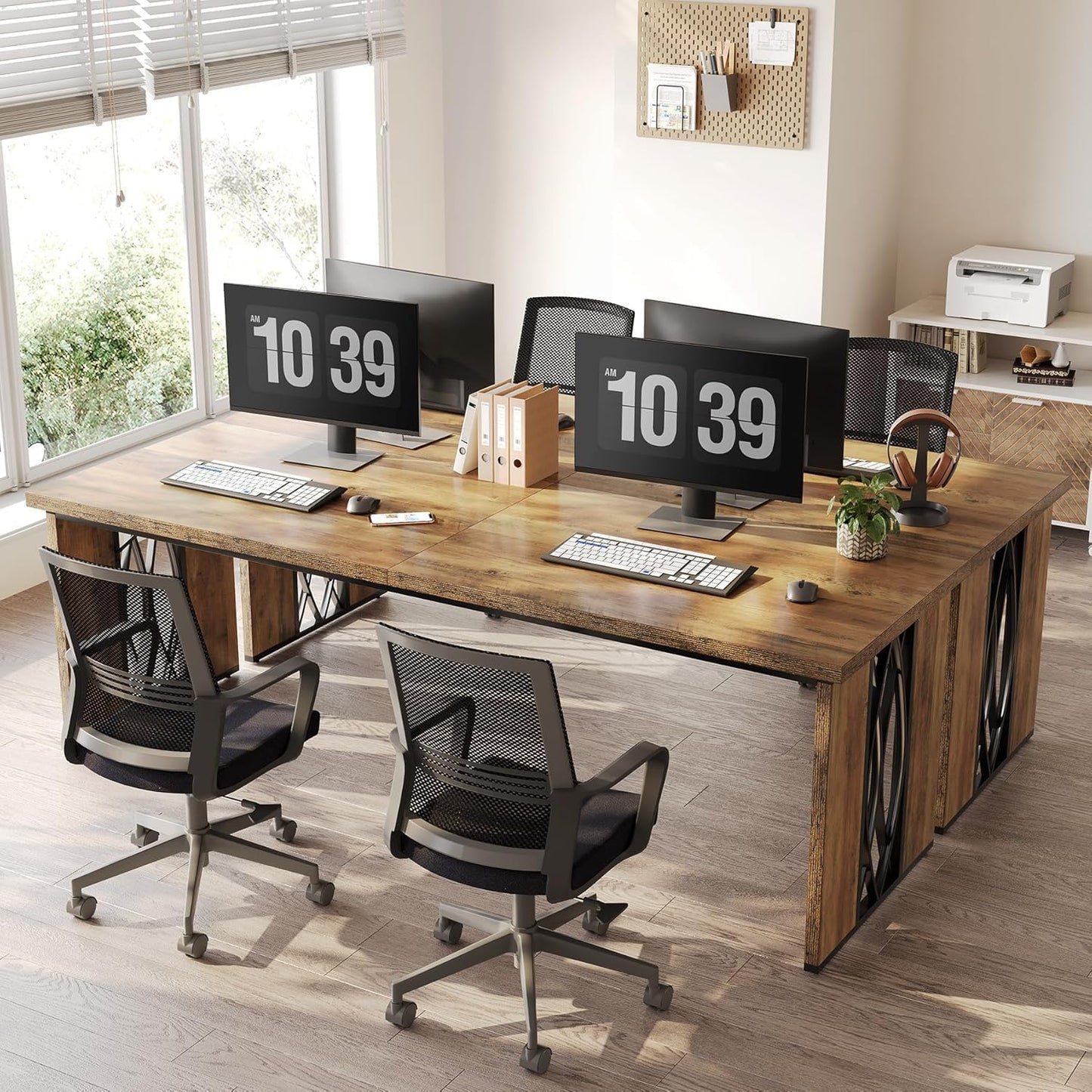 Tribesigns Computer Desk, 200 x 70 x 76 cm, Double Long Desk, PC Table, Office Table, Work Table, Industrial Design Conference Table for Home Office, Brown