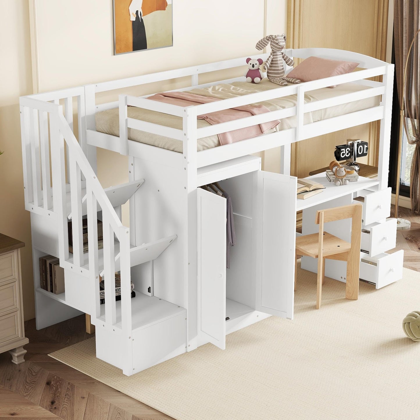 xixiworkshop Kinderbett 90x200cm Ausziehbett Bett mit Stauraum und USB-Steckdose/Mehreren Ablagefächern multifunktionales Jugendbett/Gästebett/Doppelbett mit Stauschrank Lattenrost,Ohne Matratze,Grau