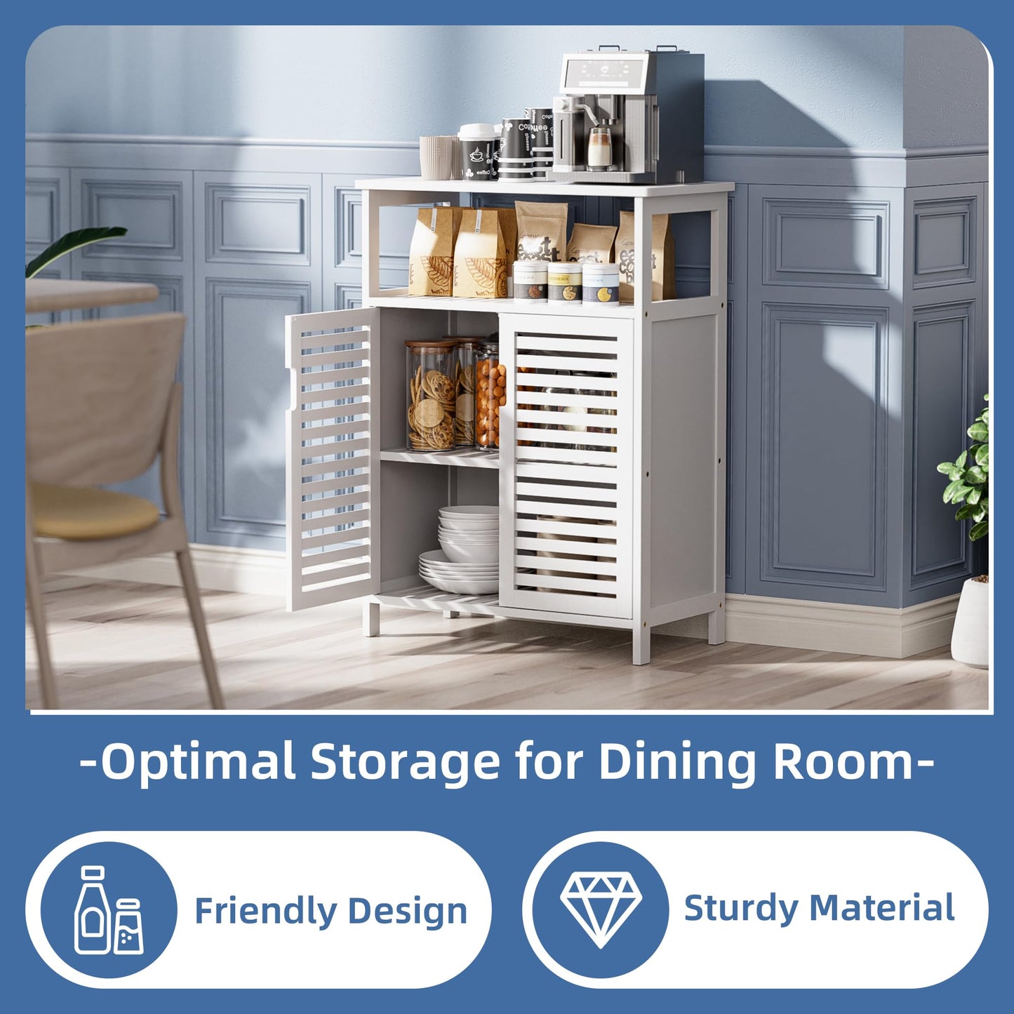 HITNET Bathroom Cabinet Bamboo Black Bathroom Cabinet with 2 Doors Freestanding Cabinet for Bathroom, Living Room and Bedroom