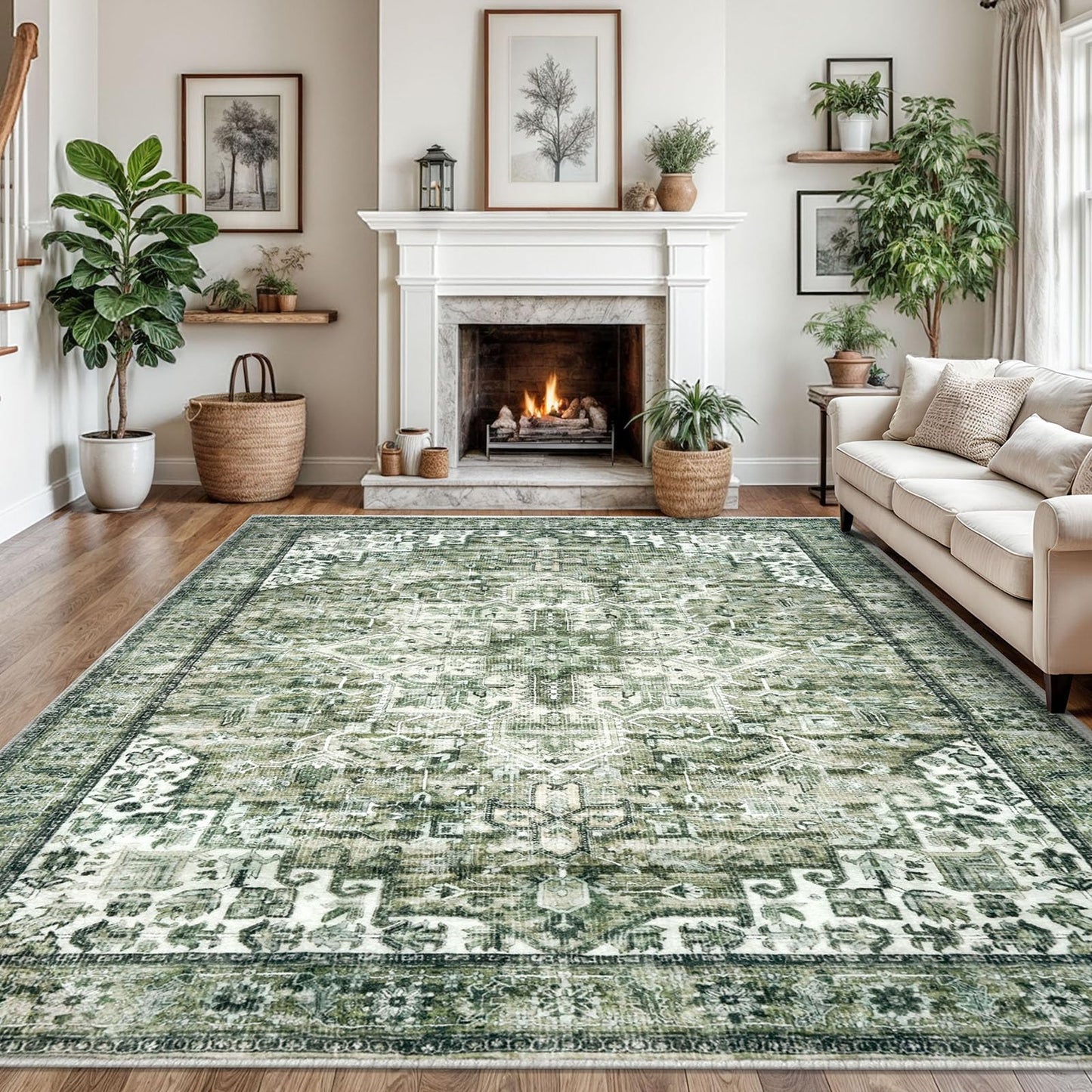 2x3 Blue Washable Rug for Entrance, Soft Traditional Area Rug, Non-Slip Printed Kitchen Rugs, Low-Pile Medallion Indoor Door Mat, Small Farmhouse Carpet for Entryway Kitchen Foyer Bedside