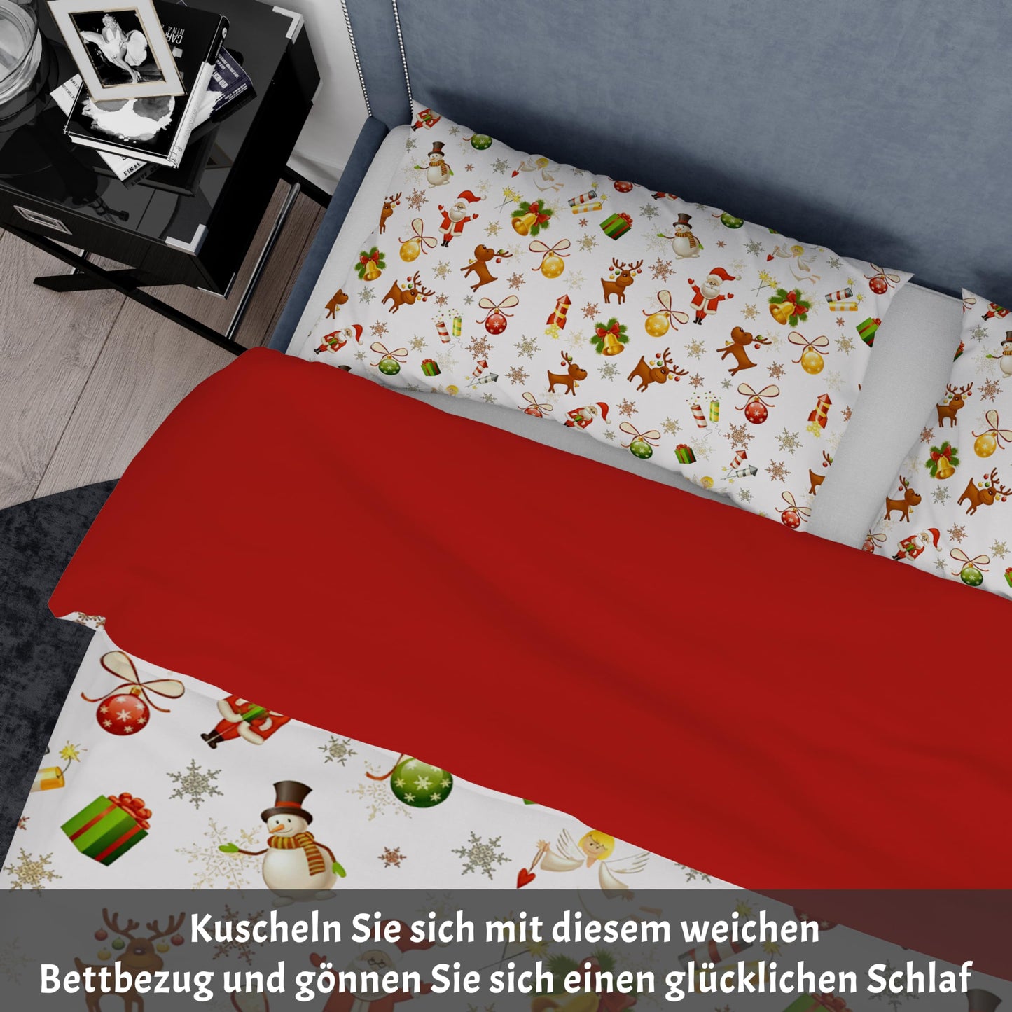 UGZDEA Christmas Bed Linen Set 200 x 200 cm, 3D Christmas Bedding Set with 2 Pillowcases, Santa, Christmas Tree, Deer, Christmas Gift for Teenagers (I, 200 x 200 cm)