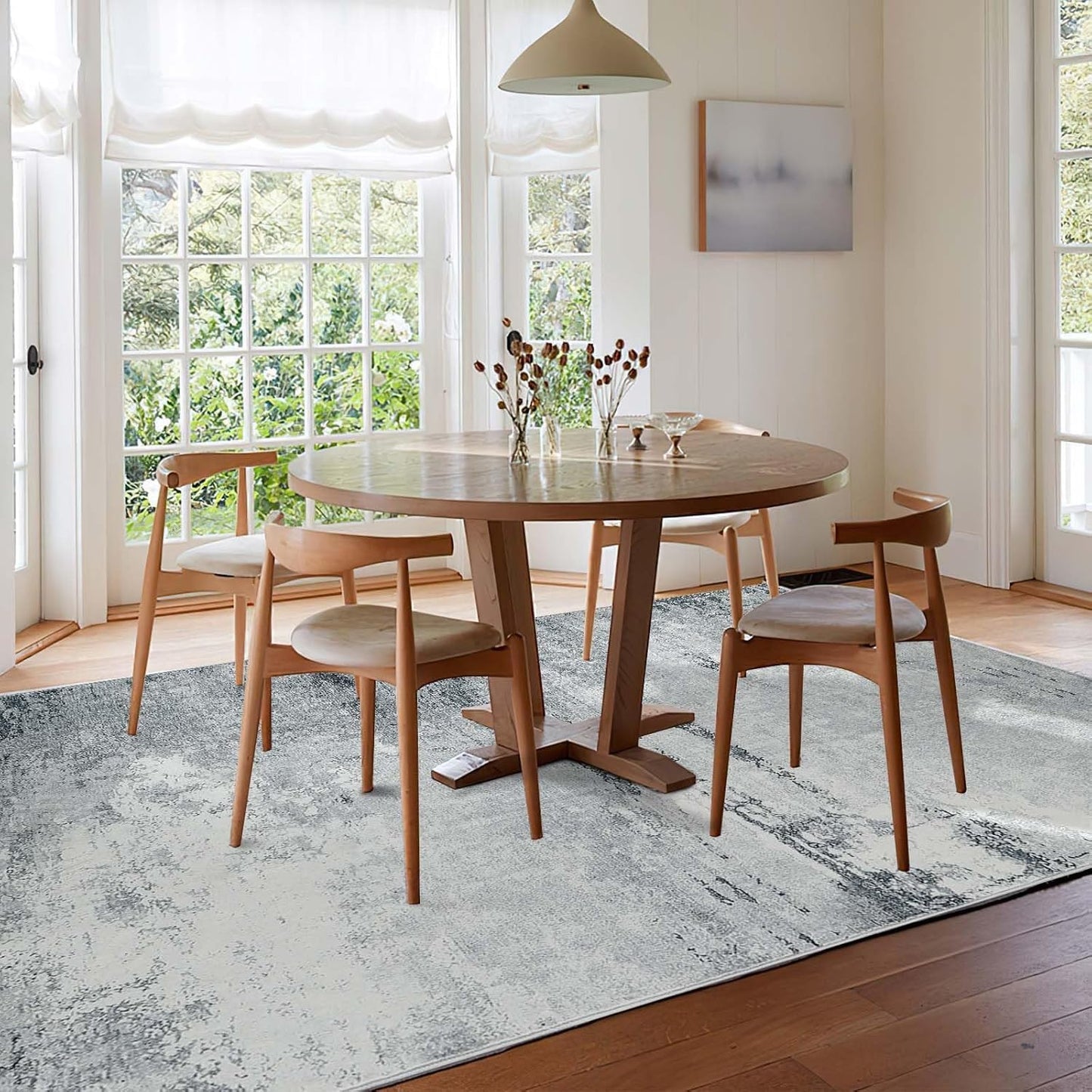 Guchuang Bedding Living Room Rug 140 x 200 cm, Grey Green Rug Vintage Mottled Smudged Design Short Pile Rugs, Washable Non-Slip Rugs for Bedroom