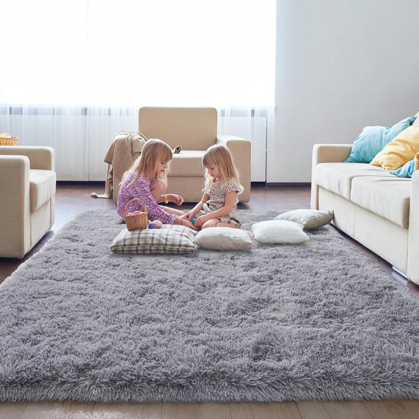 BSGIFT High Pile Rug, Grey, 160 x 230 cm, Shaggy Long Pile Fluffy Rug, Living Room, Modern Living Room Rug, Bed Rug, High-Pile Carpet, Non-Slip for Bedroom, Children's Room