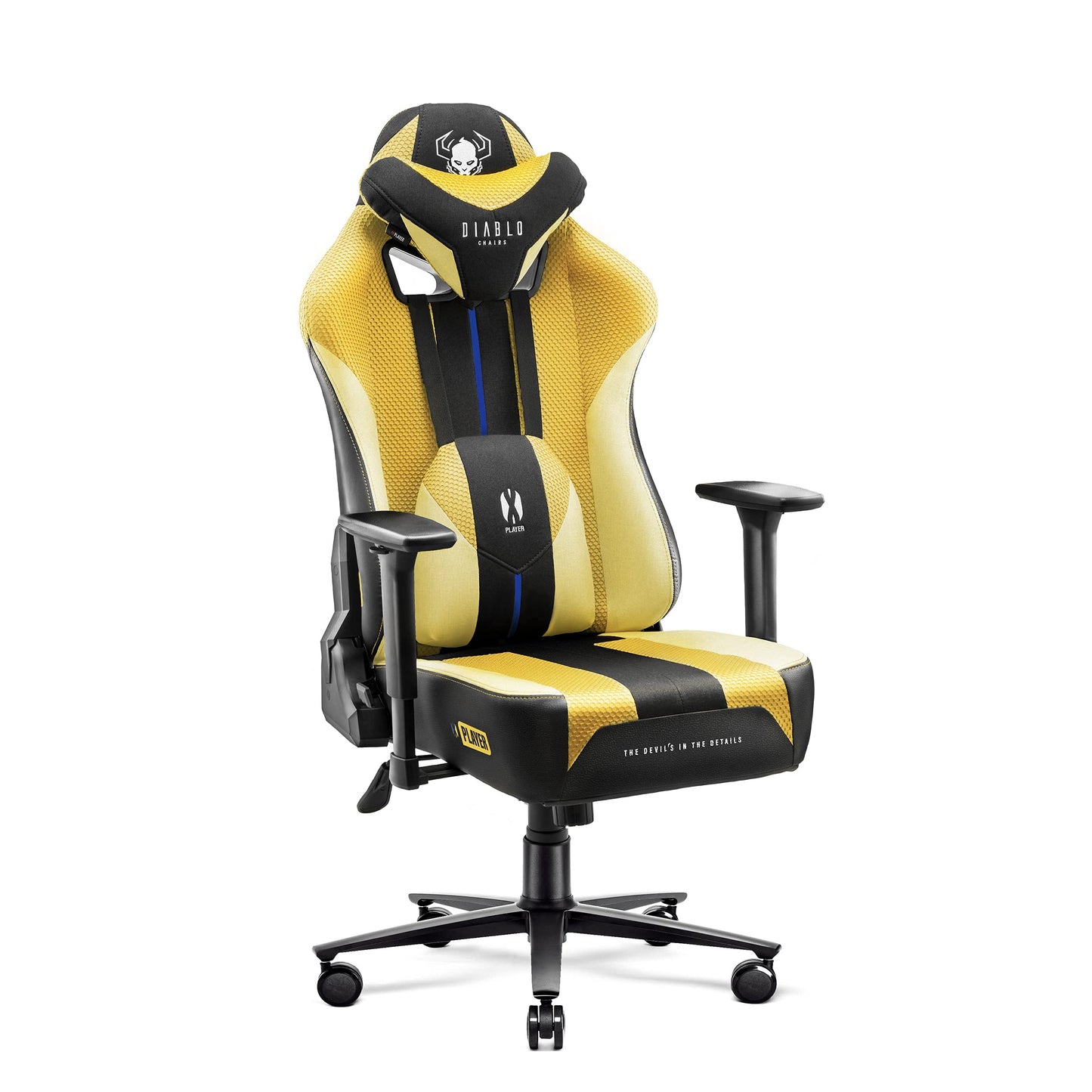 Diablo X-Player Gaming Stuhl Bürostuhl Schreibtischstuhl Stoff 3D Armlehnen Ergonomisches Design Nacken/- Lendenkissen (Frost Black, Normal (L))