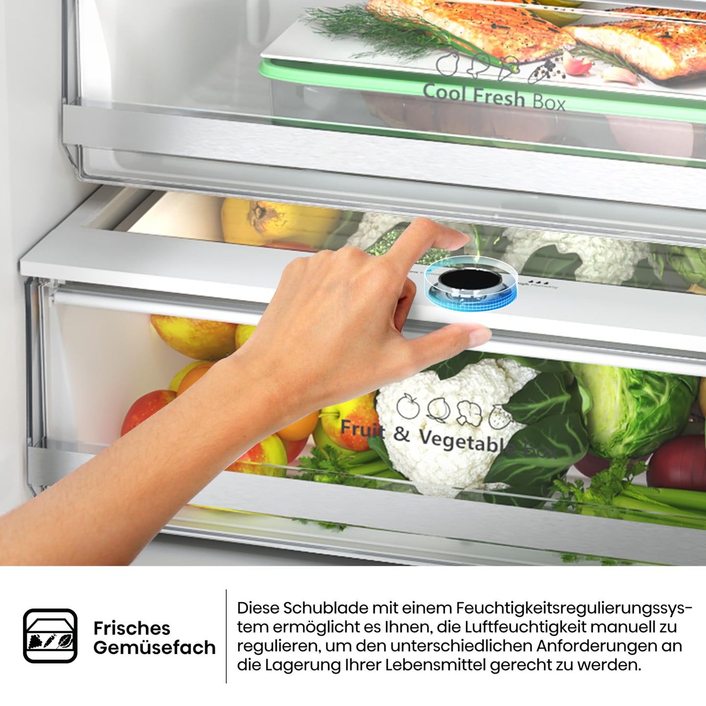 Hisense RF632N4WIE French Door Kühl-Gefrierkombination/ NoFrostPlus/ Inverter-Kompressor/ Wasserspender/ CrispZone/ 200 cm/ Kühlteil 336 l/ Gefrierteil 149 l/ 38 dB/ 295 kWh/ Jahr/ Inox-Look