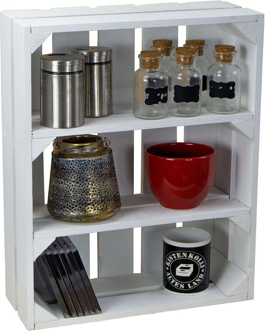 flache Obstkiste "Wilma" weiß mit zwei Einlegeböden / Zwischenbrettern ca 50x40x16cm/ Regalkiste Gewürzregal Apfelkiste / Weinkisten Ablageregal Aufbewahrungskiste (1er set Regal "Wilma"weiss)