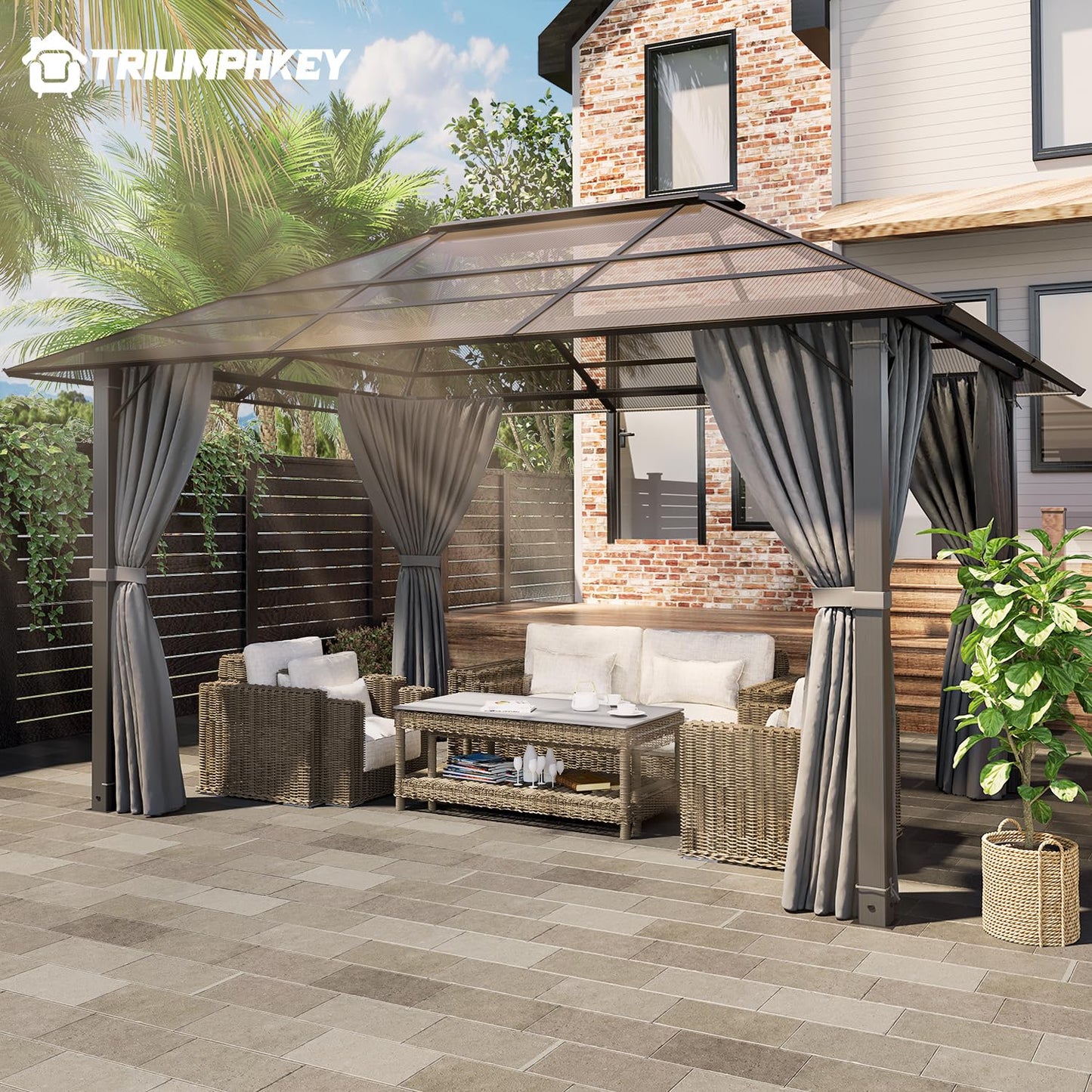 Gazebo 3 x 3 Waterproof Stable Winterproof Aluminium Garden Gazebo with Fixed Roof Protection UV Suitable for Outdoor Scenes Grey