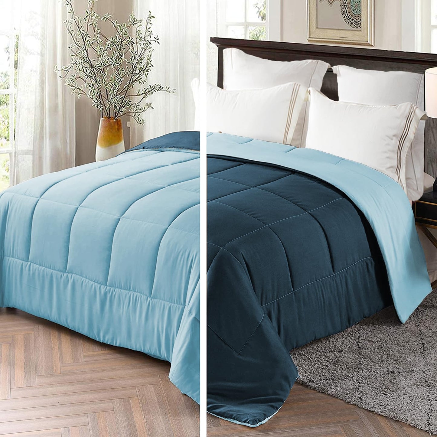 Exclusivo Mezcla 4-Season Duvet 155 x 220 cm, Warm and Light Sleeping Blanket without Cover, Turquoise/Aqua