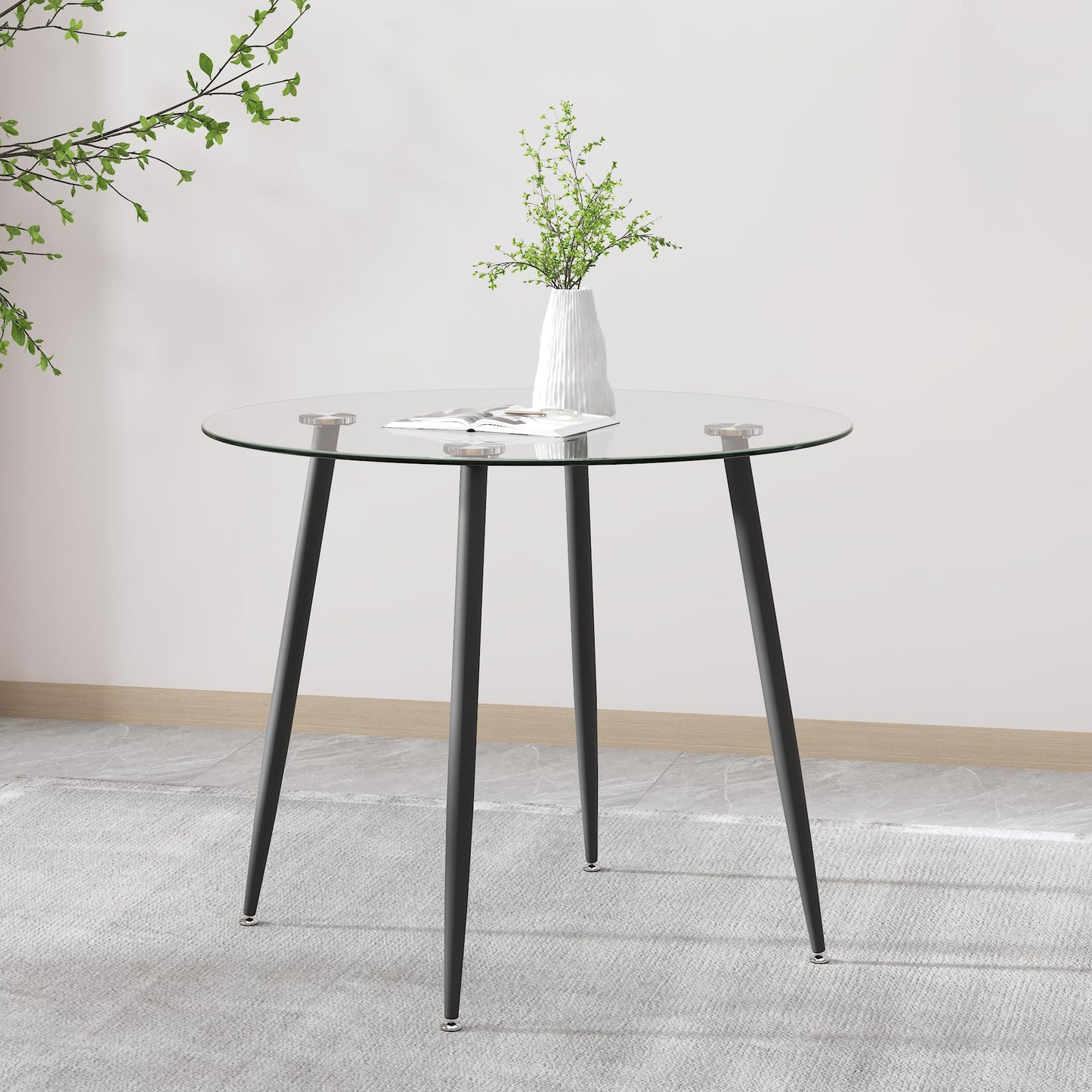 GOLDFAN Glas Esstisch Esszimmertisch Küchentisch Glas Moderner Stil Runder Tisch für Wohnzimmer Büro Küche Silber