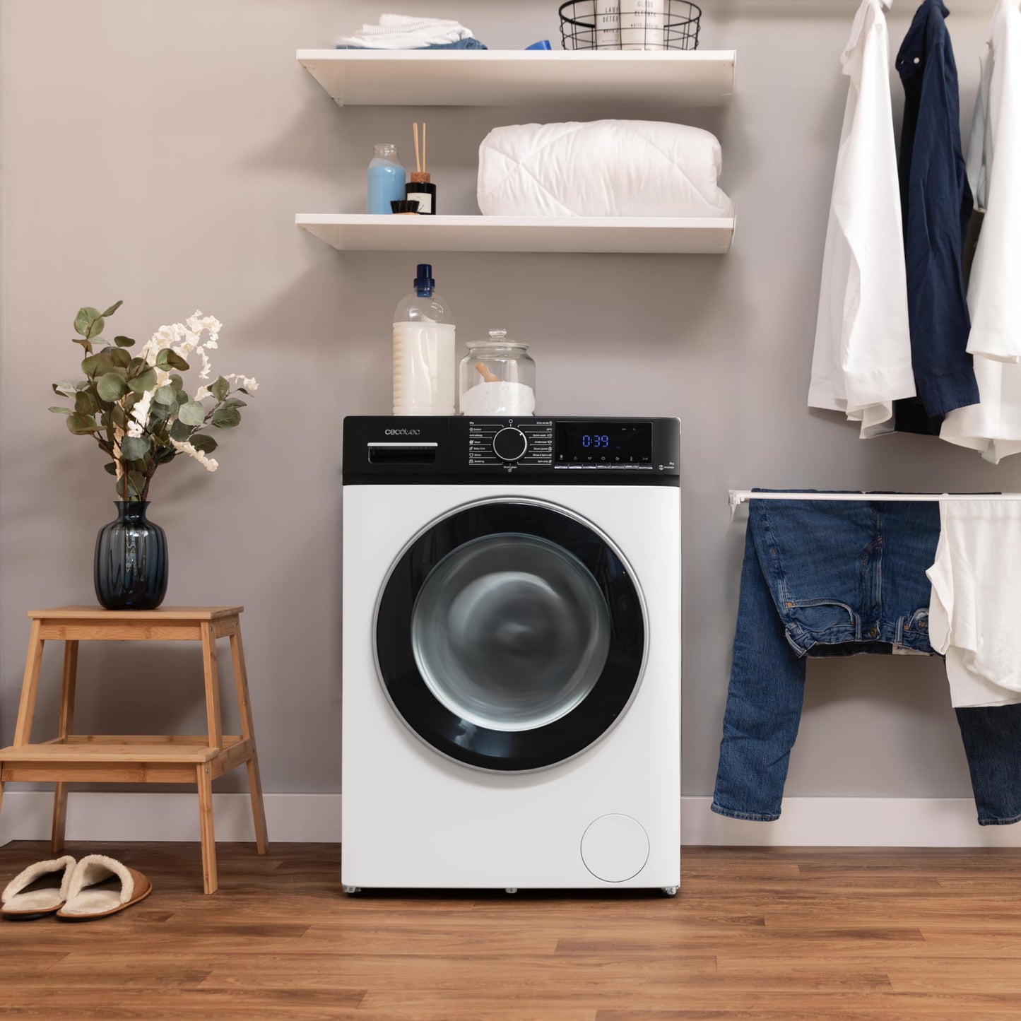 Cecotec Waschmaschine 8Kg Frontlader Bolero DressCode 8610 Inverter Steel A. 1400 U/min, Steam Max, Inverter Plus Motor, 15 Progr, OnSmart, Smooth Wash, Stop&Go, Antibakterielle Dichtung, Drum Clean