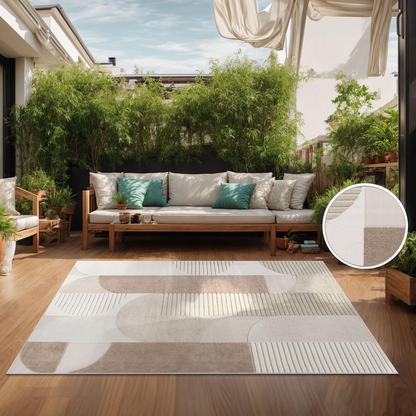 TT Home Indoor and Outdoor Rug Weatherproof Balcony Bedroom Boho Skandi Motif Plain Colours Colour: Cream 3, Size: 60 x 100 cm