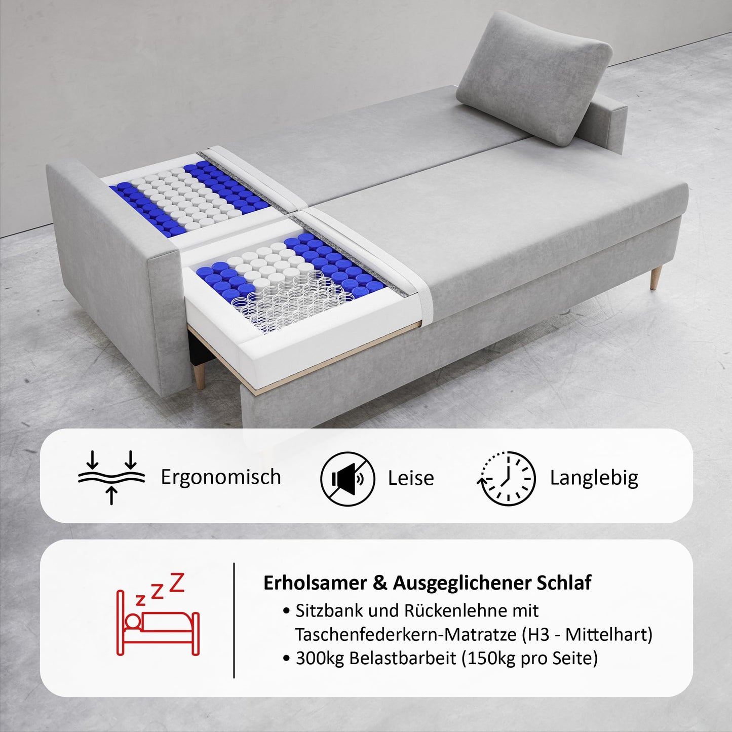 MOTIVENA Leo Sofa Set, Sofa Set 3 2 1 Living Room, Sofa 3 2 1 Set, Couch Set, Futon Set, Living Room Couch Set, Couch 3 2 1 Set, Bonell Spring Core (H4), Velvet, Grey Light Grey