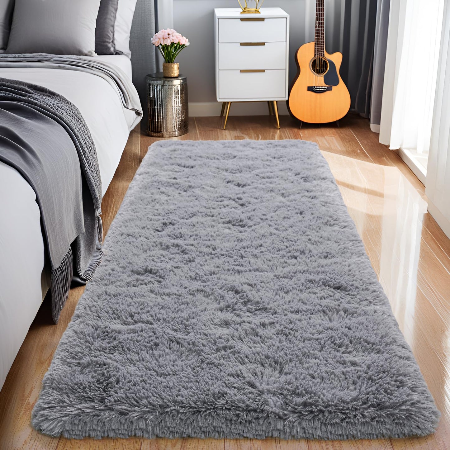 BSGIFT High Pile Rug, Grey, 160 x 230 cm, Shaggy Long Pile Fluffy Rug, Living Room, Modern Living Room Rug, Bed Rug, High-Pile Carpet, Non-Slip for Bedroom, Children's Room