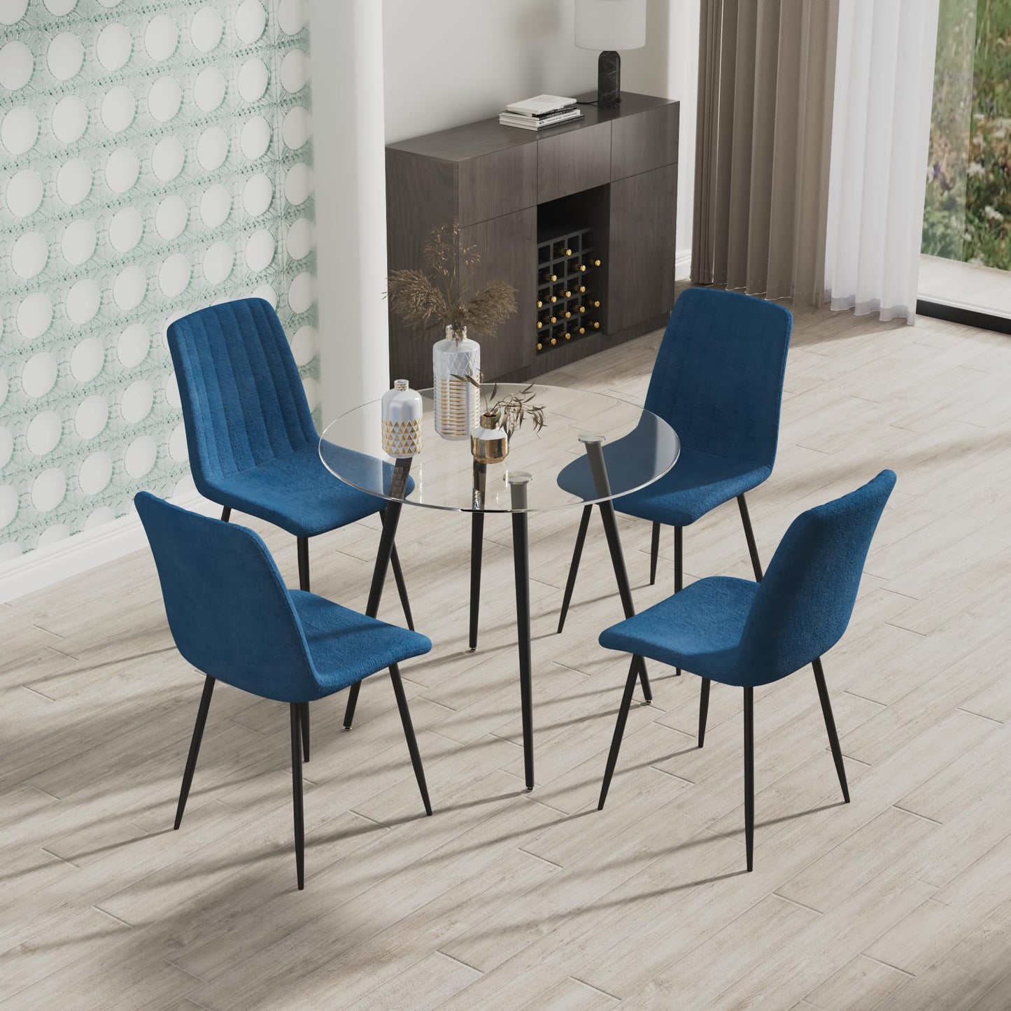 GOLDFAN Glas Esstisch Esszimmertisch Küchentisch Glas Moderner Stil Runder Tisch für Wohnzimmer Büro Küche Silber