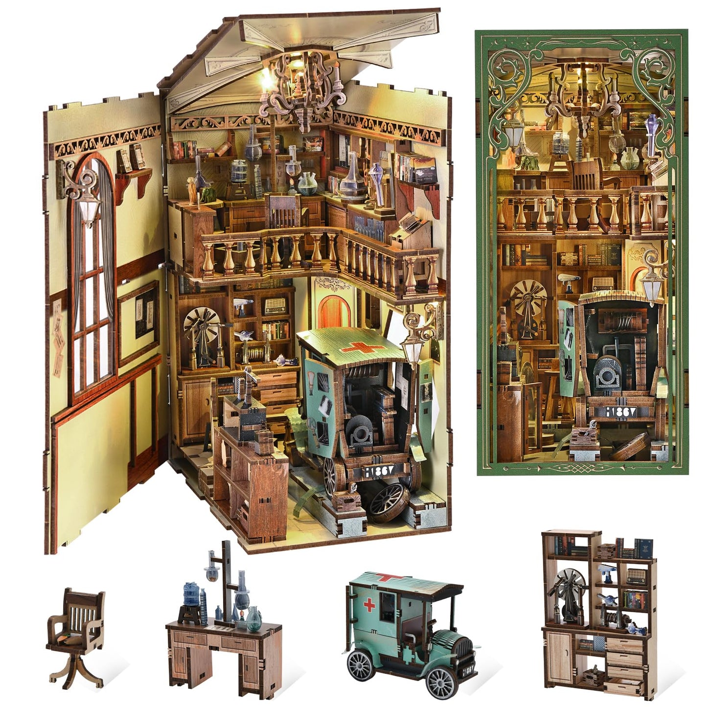 MiniCity Book Nook Kit, DIY Miniature Dollhouse Booknook Kit, 3D Wooden Puzzle Bookend Bookshelf Insert Decor for Teenagers and Adults (Library of Gods Max)