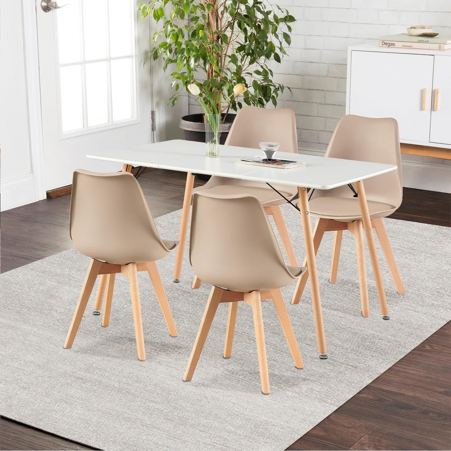 H.J WeDoo Esszimmergruppe mit 4 Essstühlen, Rechteckig Esstisch und Stühle für Esszimmer, Küche, Wohnzimmer, Weißer Esstisch und Graue Stühle