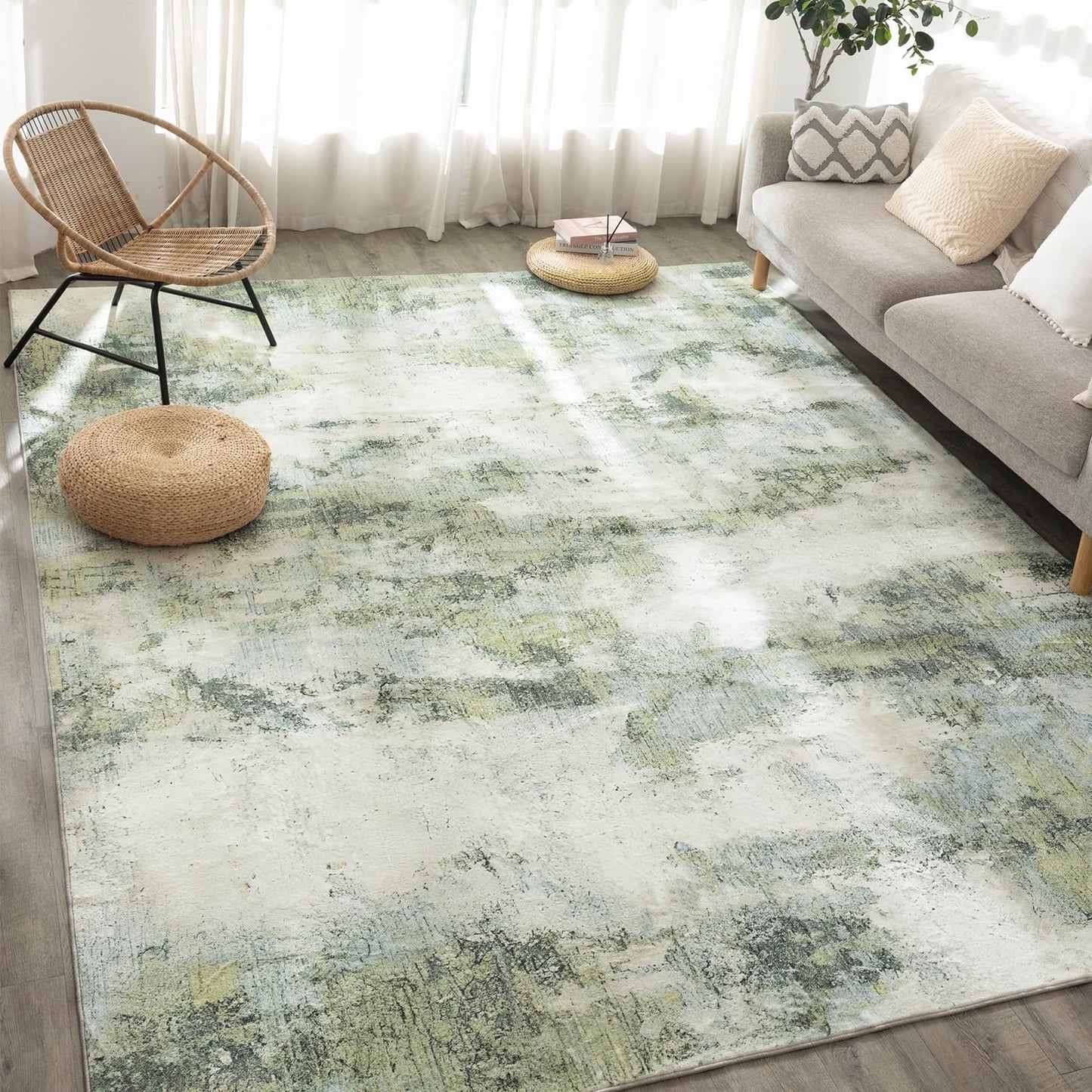UMINEUX Washable Area Rug 5'x7' Large Modern Abstract Living Room Rug with Anti-Slip Rubber Backing, Ultra Soft Low Pile Rugs Carpet for Dining Room Bedroom Home Office Decor