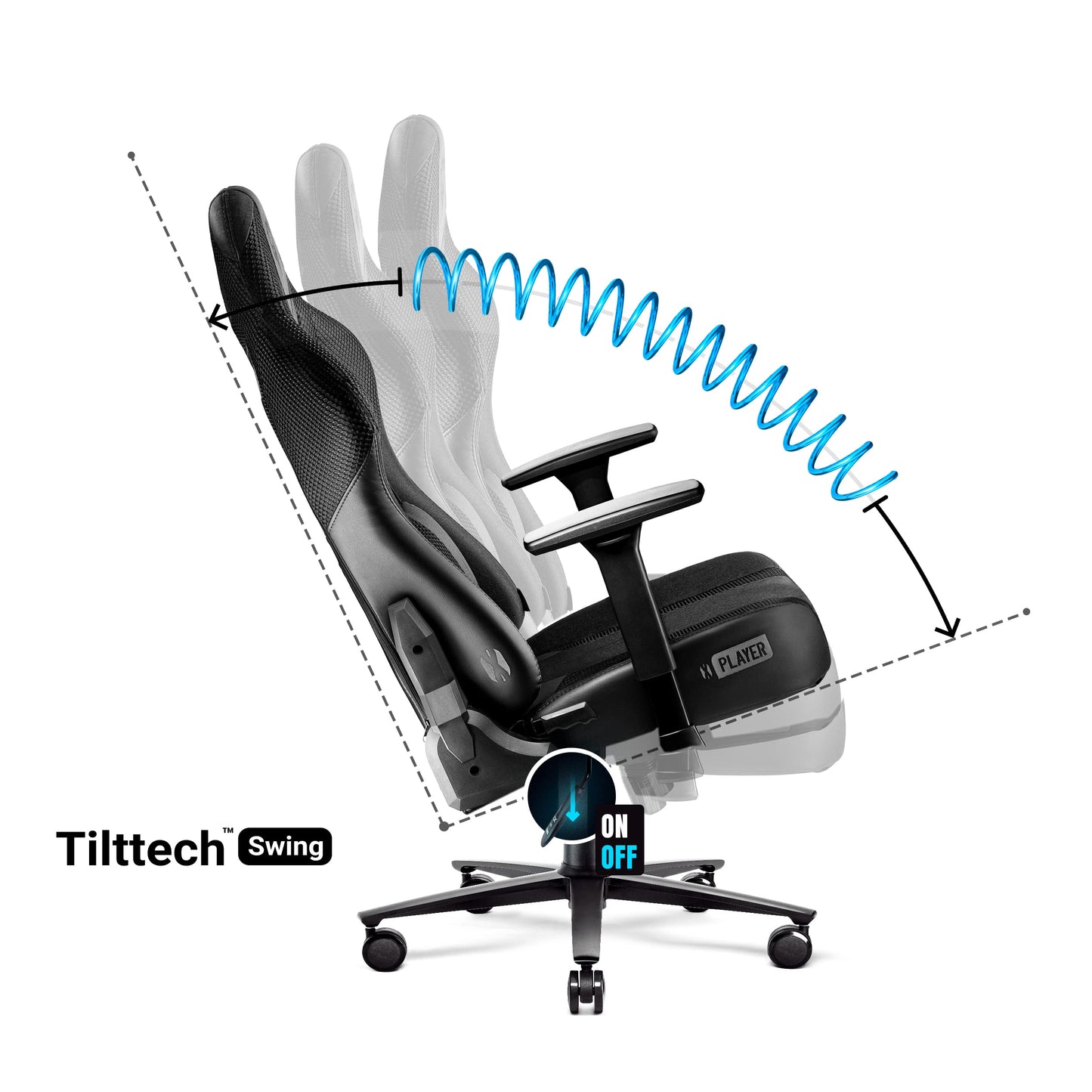Diablo X-Player Gaming Stuhl Bürostuhl Schreibtischstuhl Stoff 3D Armlehnen Ergonomisches Design Nacken/- Lendenkissen (Frost Black, Normal (L))