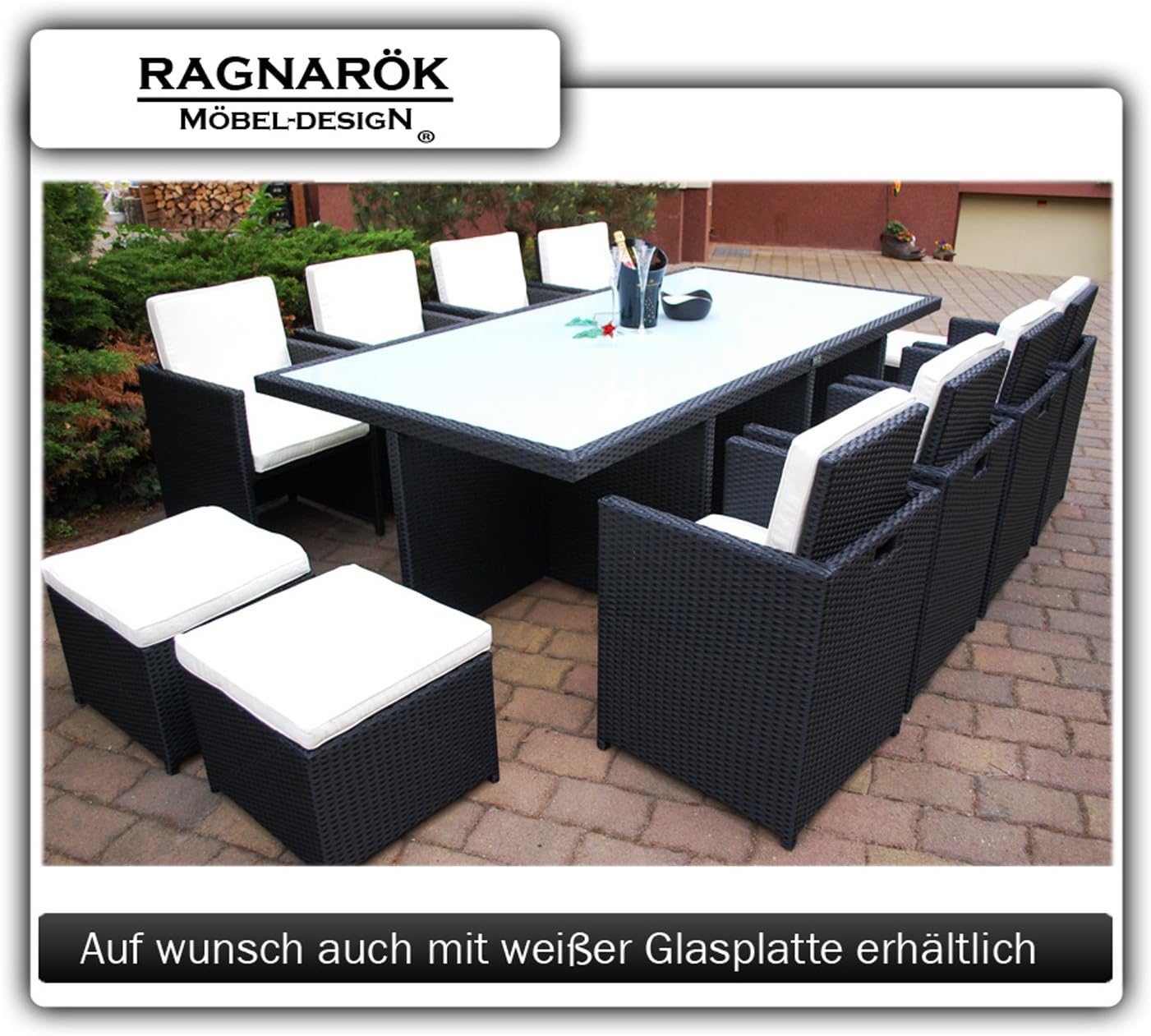 Ragnarök-Möbeldesign Wieland Premium Polyrattan Dining Set – German Manufacturer – Table Chair Stool Black Aluminium