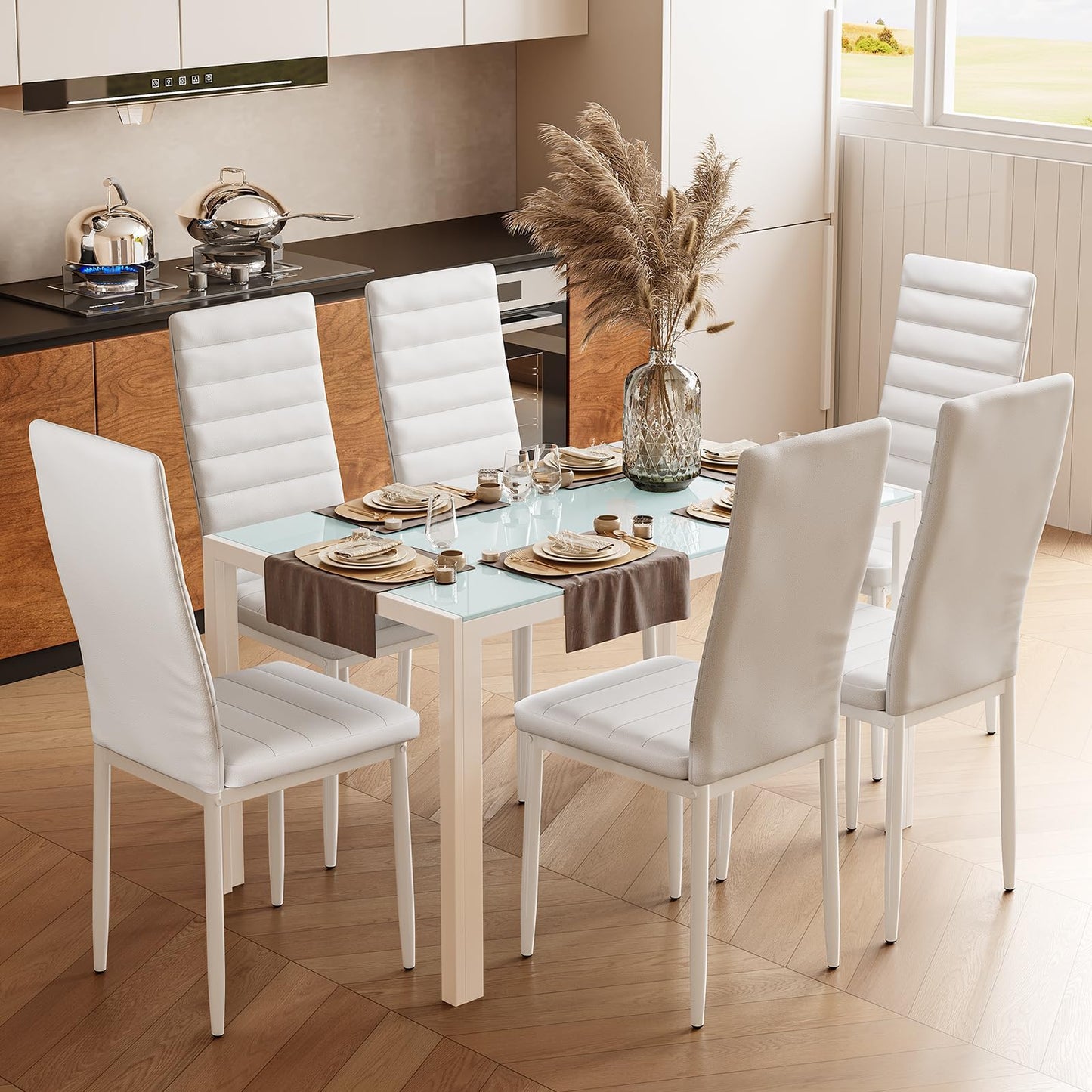 Bealife Dining Table with 4 Chairs Set, Dining Table and Chairs for 4 People, Dining Room 6 Chairs and Table, Set with Dining Table and Chairs for Kitchen, Dining Room and Living Room (Black, 4