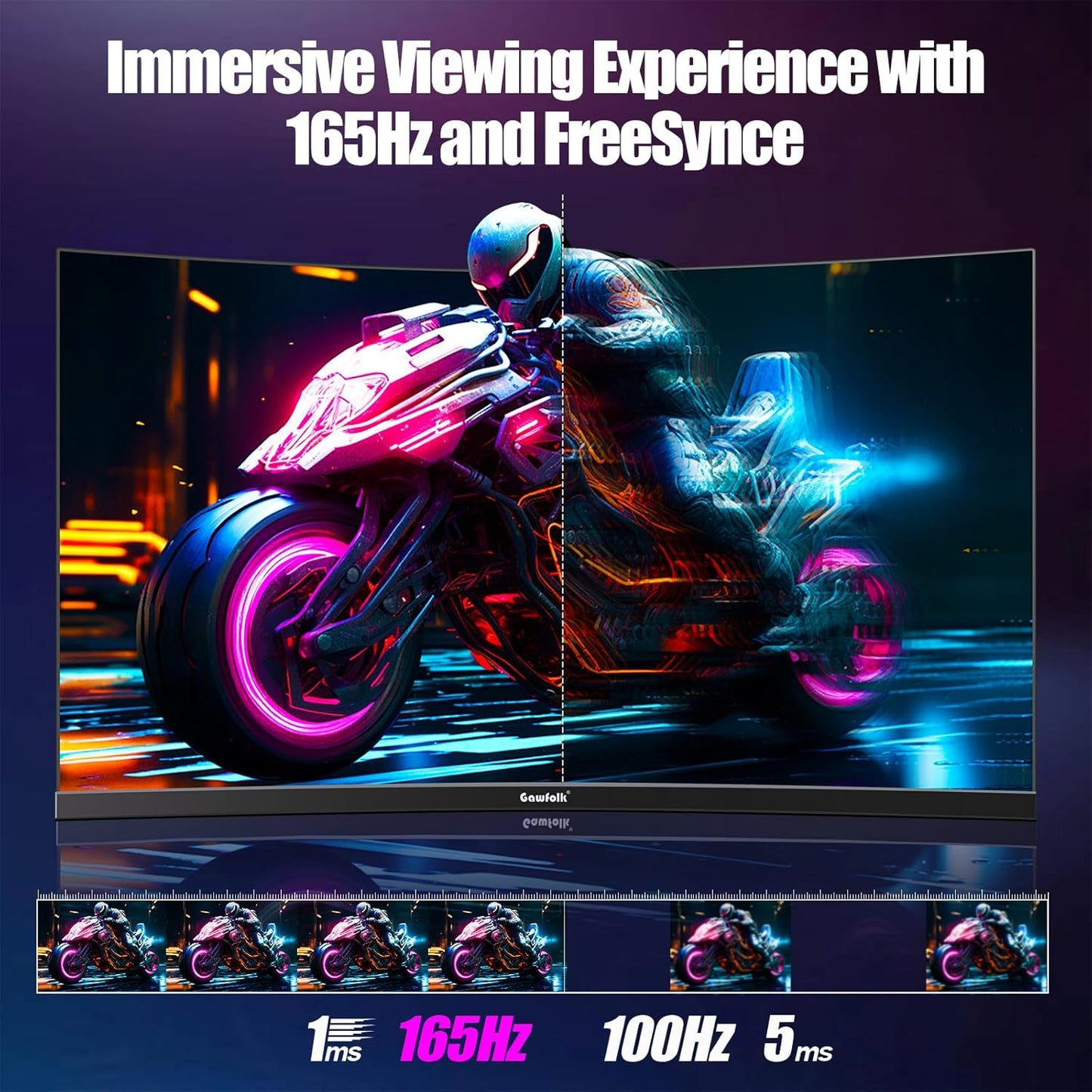 Gawfolk 32 Zoll Curved Gaming Monitor 180HZ / 165Hz / 144hz PC Bildschirm Full HD 1080P, Rahmenloses 1800R Gebogenes Computerbildschirm mit FreeSync und Eye Care Technologie, unterstützt VESA