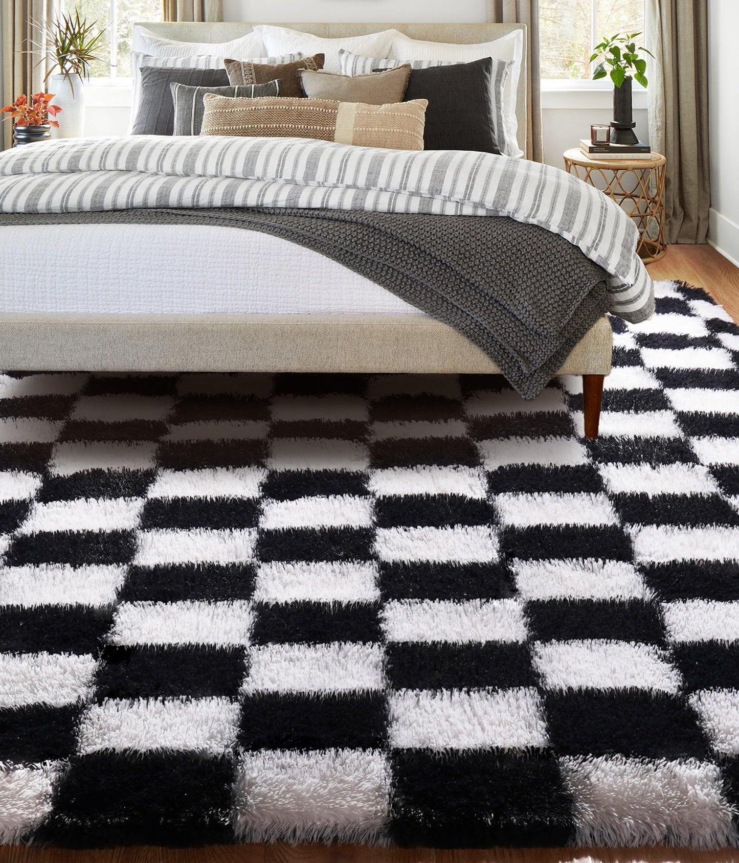 BYBSRLL Checked Rug Pink and White 120 x 180 cm High Pile Soft Fluffy Cuddly Rug Washable Rug Living Room Bedroom Children's Room Girls Non-Slip Rugs for Living Room