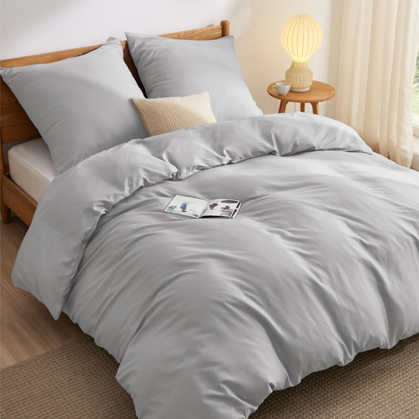 Bedsure Bed Linen 135 x 200 cm, 4-Piece Anthracite Bed Linen, 2 Duvet Covers 135 x 200 cm and 2 Pillowcases 80 x 80 cm, Oeko-Tex Bed Linen Sets, Polyester Microfibre with Zip