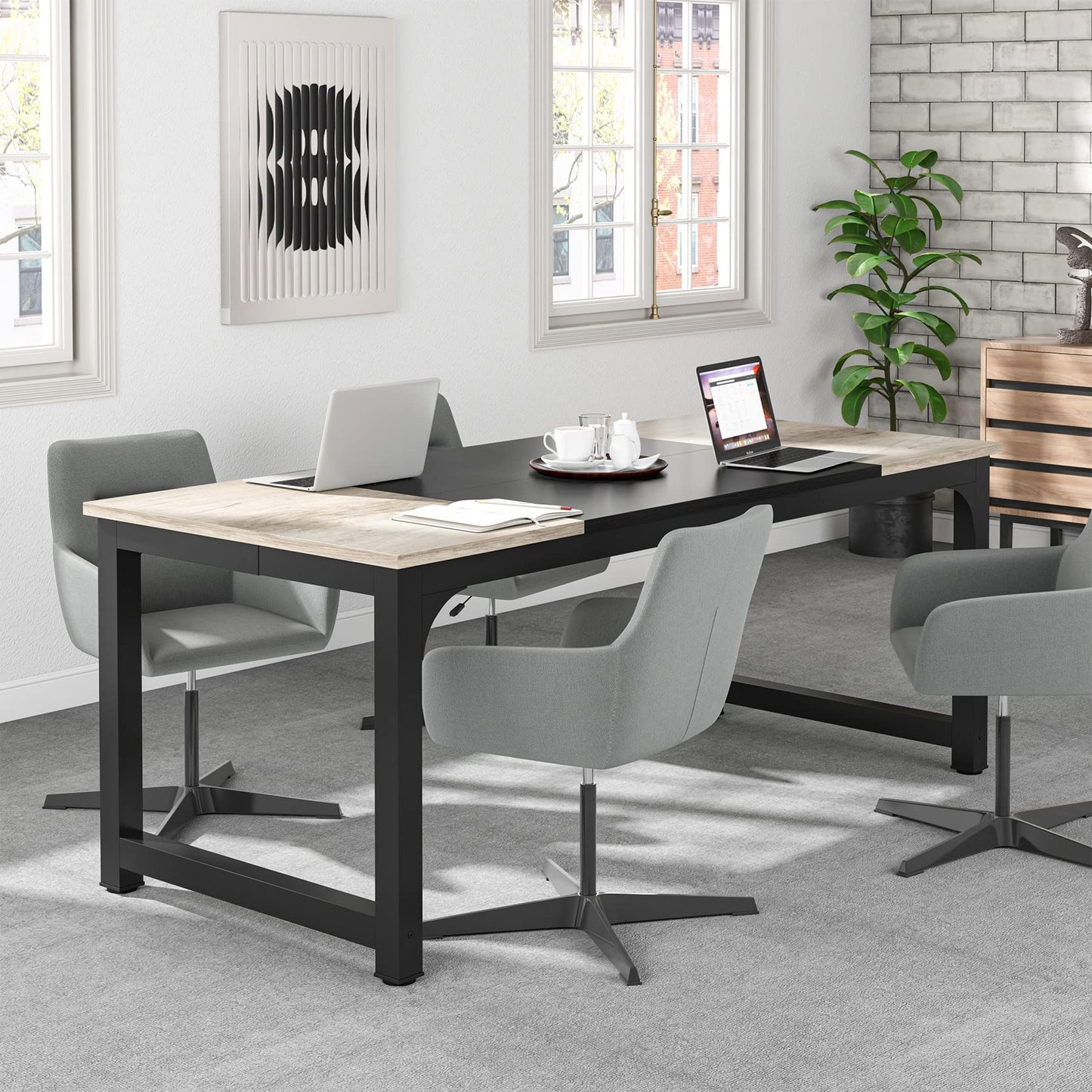 Tribesigns Schreibtisch Computertisch, PC Tisch Bürotisch Arbeitstisch Esstisch in Schwarz für Home Office zu Hause Schreibtische, Konferenztisch (Rustikales Braun/Schwarz, 180 x 80 x 75 cm)