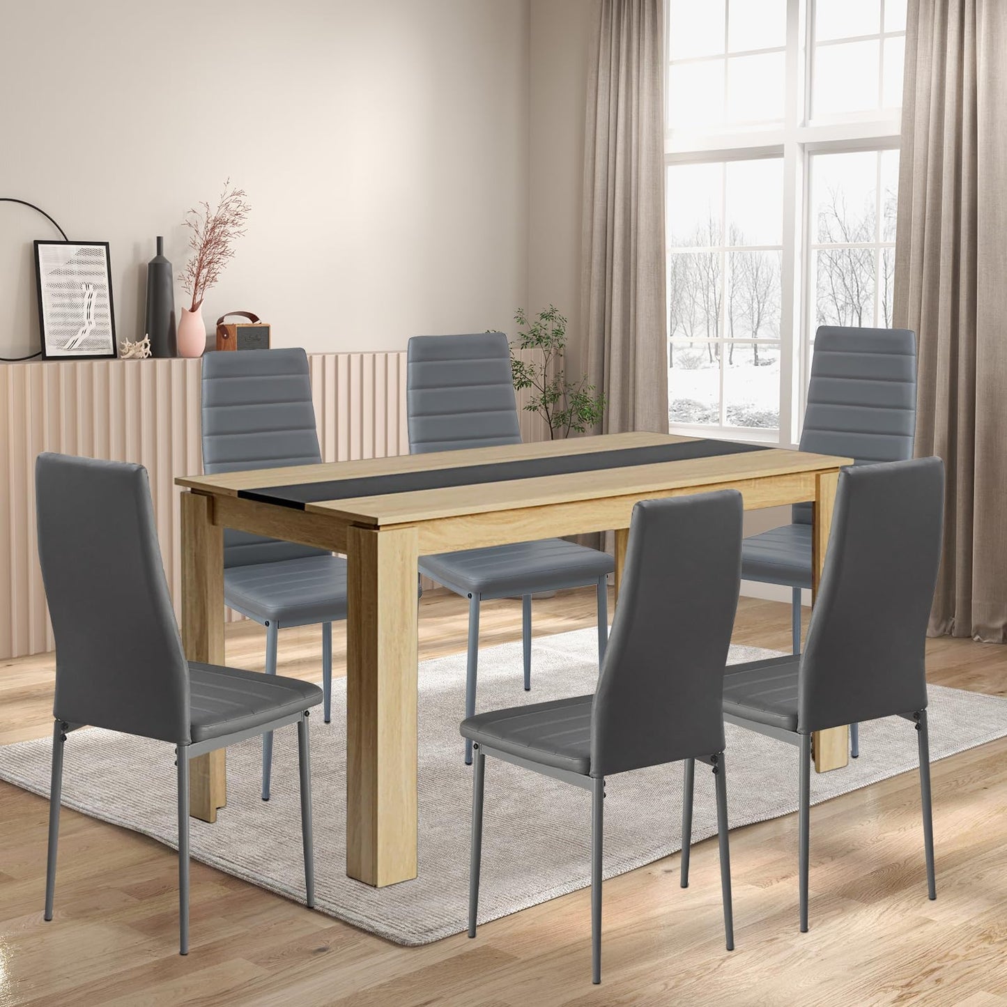 FURNITABLE Esstisch mit 4 Stühlen Esszimmergruppe, 4er Set Esszimmerstühle und Rechteckig Holztisch Essgruppe für Wohnzimmer Küche Büro (110 * 70cm Tisch+4 Schwarz Stühle)