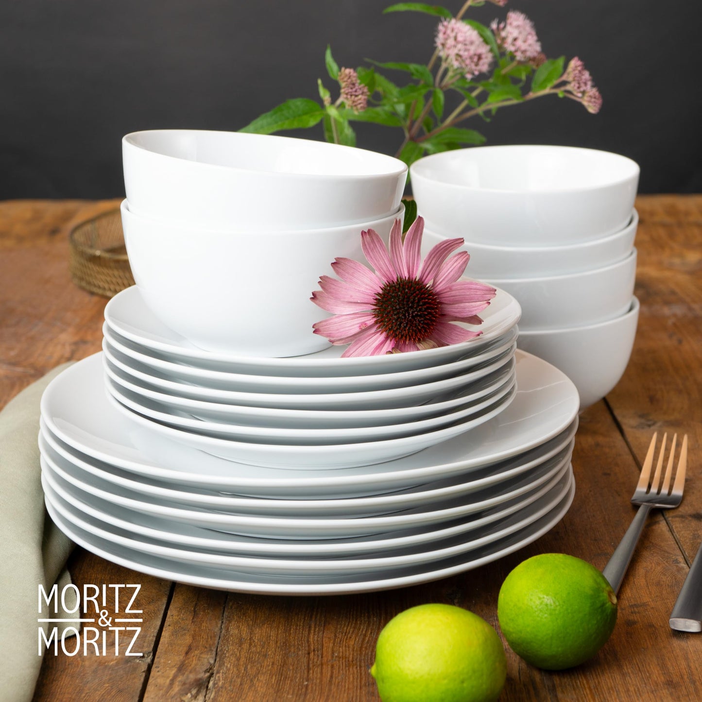 Moritz & Moritz BASIC Kaffeetassen Set 6-teilig - ca. 300ml aus hochwertigem Porzellan in klassischem Weiß - Perfekt für Kaffee, Tee, heiße Schokolade, Cappuccino