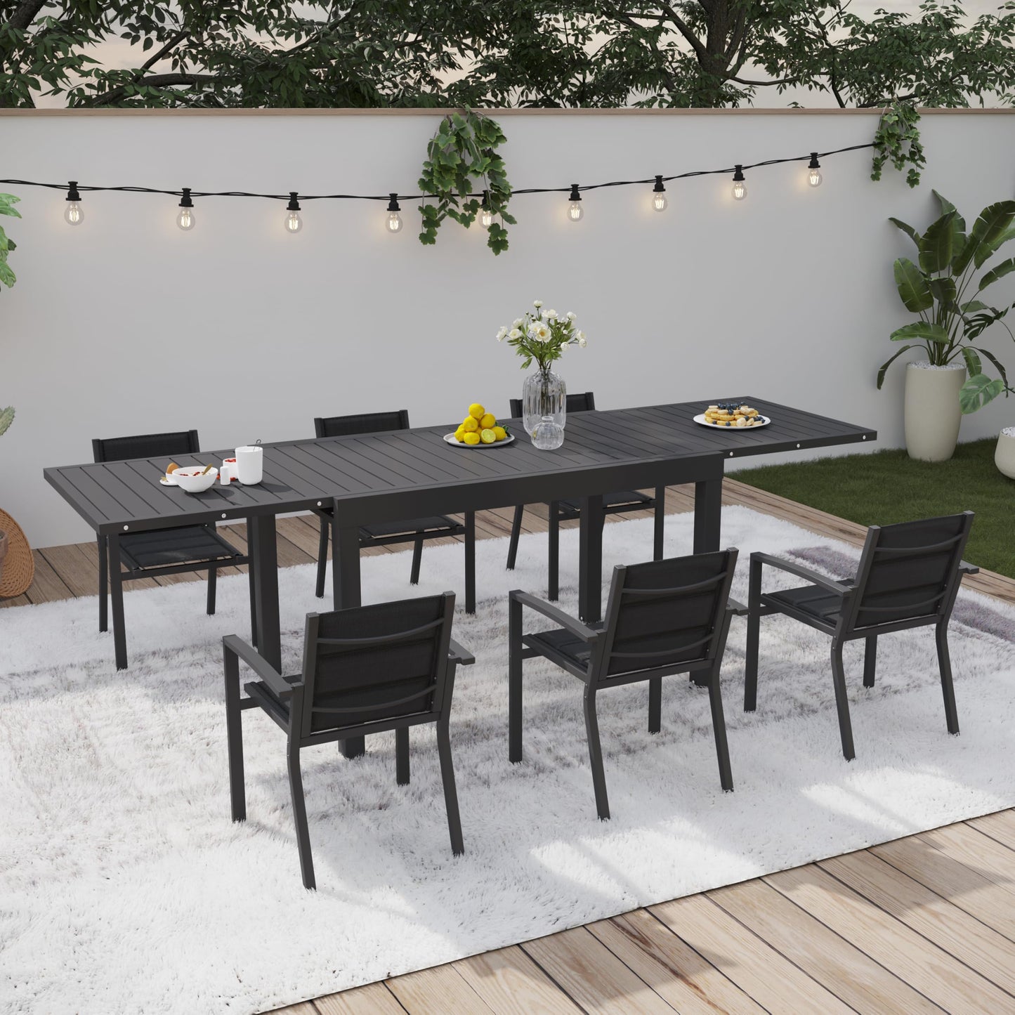Devoko Garden Furniture Set for 8 People, 8 + 1 Aluminium Table and Chairs Set, Balcony Furniture, 8 Stackable Garden Chairs and 1 130/260 cm Stretchy Garden Table, Patio Furniture Sets Outdoor