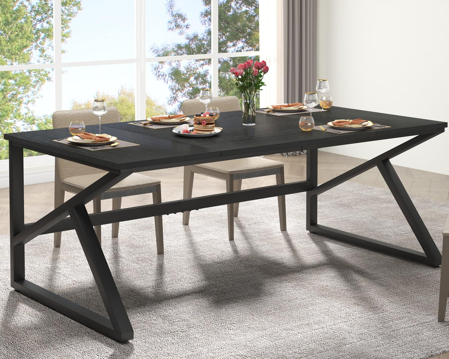 IBF Desk in Brown Colour with a Length of 70 Inches, Industrial Large Double Metal and Wood Desk for Computer, Long Office Table for Home