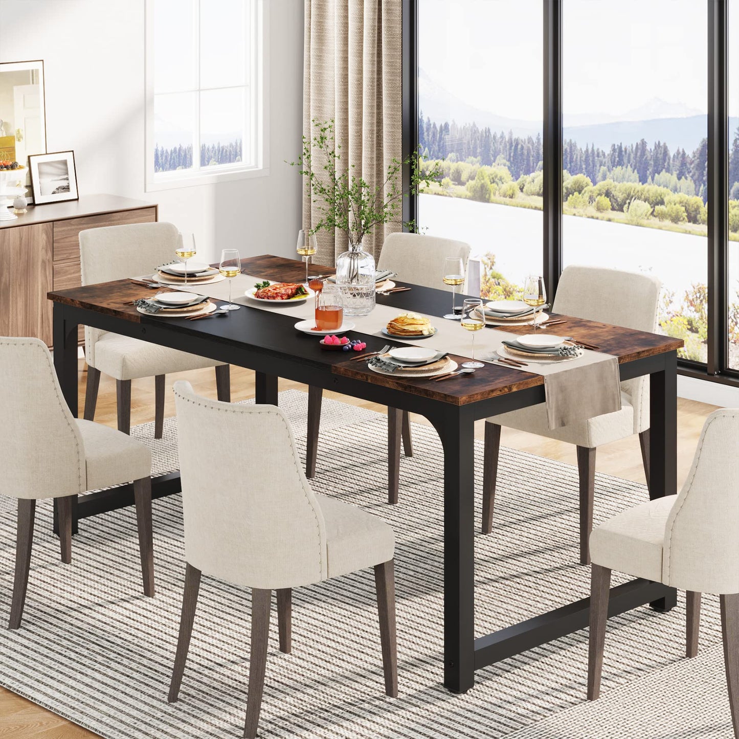 Tribesigns 160 x 80 cm Esstisch, industrieller Küchentisch für 4-6 Personen, rechteckiger Esstisch für Esszimmer, Küche, Wohnzimmer, mit robusten Metallbeinen (Rustikales Braun)
