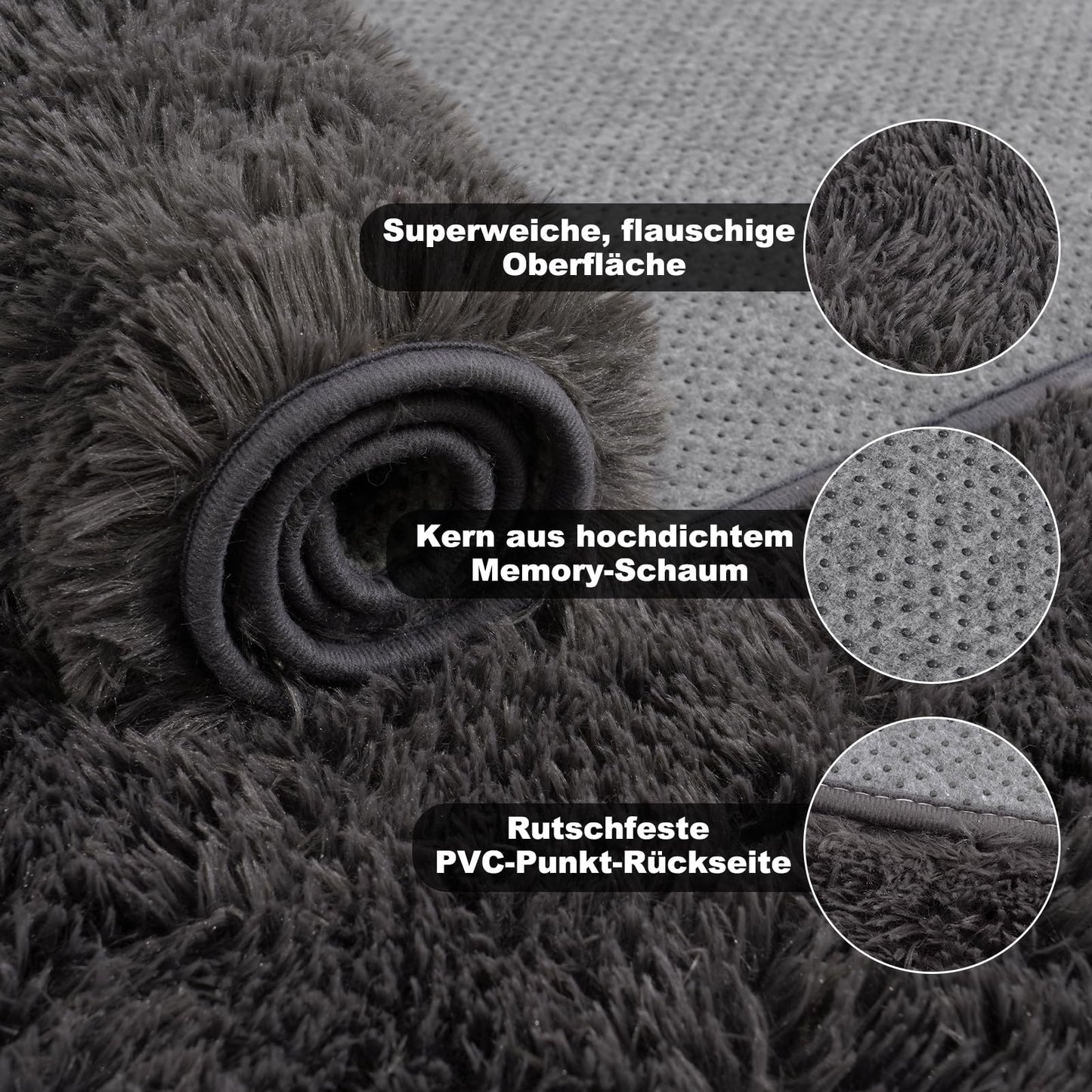 BSGIFT High Pile Rug, Grey, 160 x 230 cm, Shaggy Long Pile Fluffy Rug, Living Room, Modern Living Room Rug, Bed Rug, High-Pile Carpet, Non-Slip for Bedroom, Children's Room