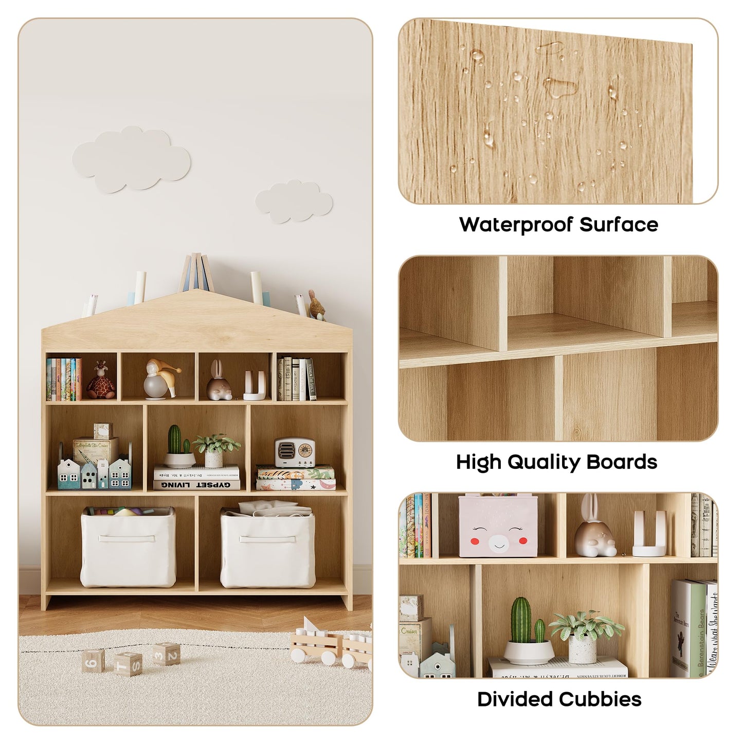 Garvee Kinder Bücherregal mit Lese Breite Kinder Bücherregal 6-Cubby Spielzeug Aufbewahrung Organizer Sitzkissen Holz Aufbewahrungsbank Spielhaus Schrank Kinderzimmer, Spielzimmer Weiß 121x30x107cm